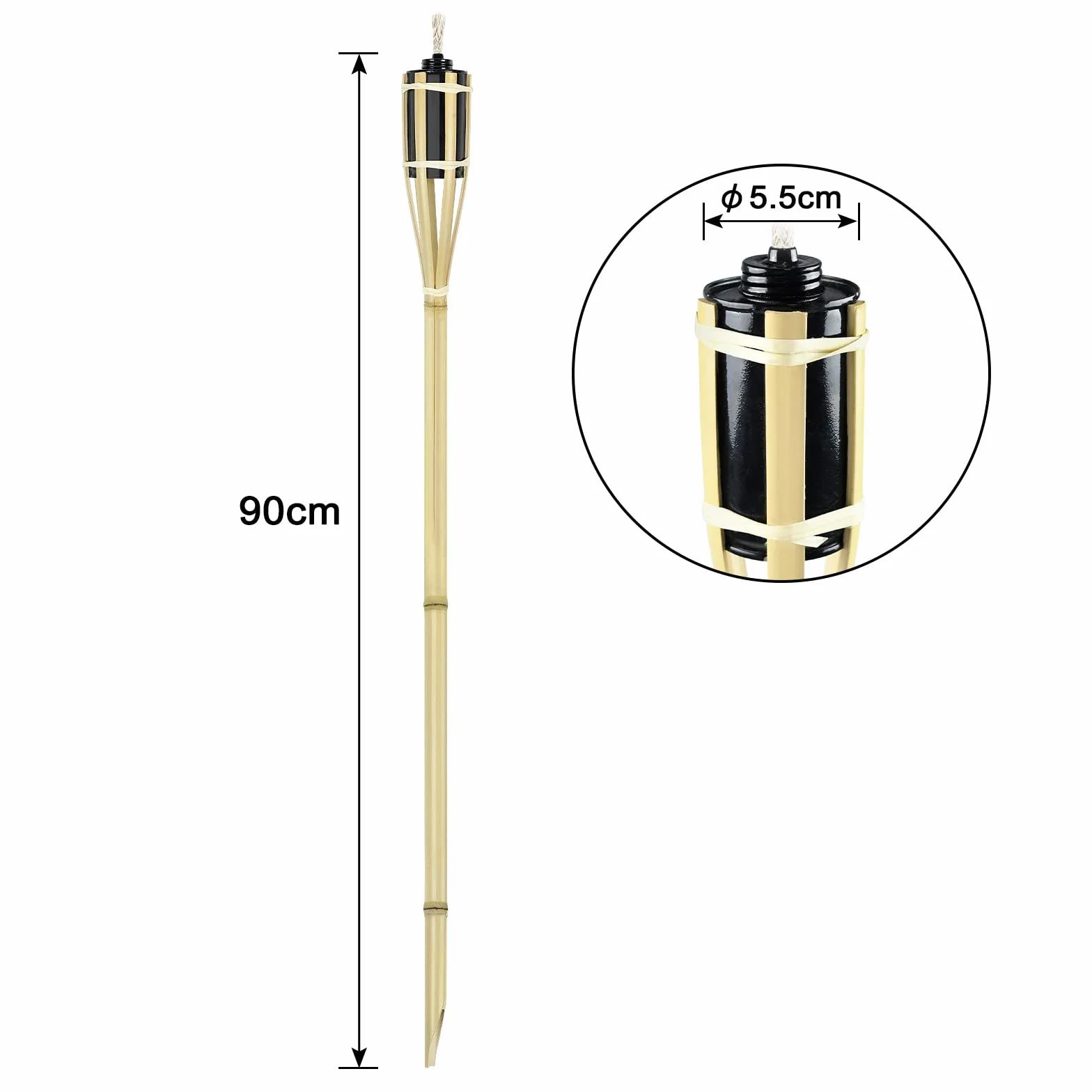 UISEBRT Set da 24 Fiaccole per Giardino, Torce da Giardino per Esterni, Fiaccola ad Olio in bambù con Stoppino, Torce a Olio Decorative, Accensione ad Olio, Altezza: 90 cm