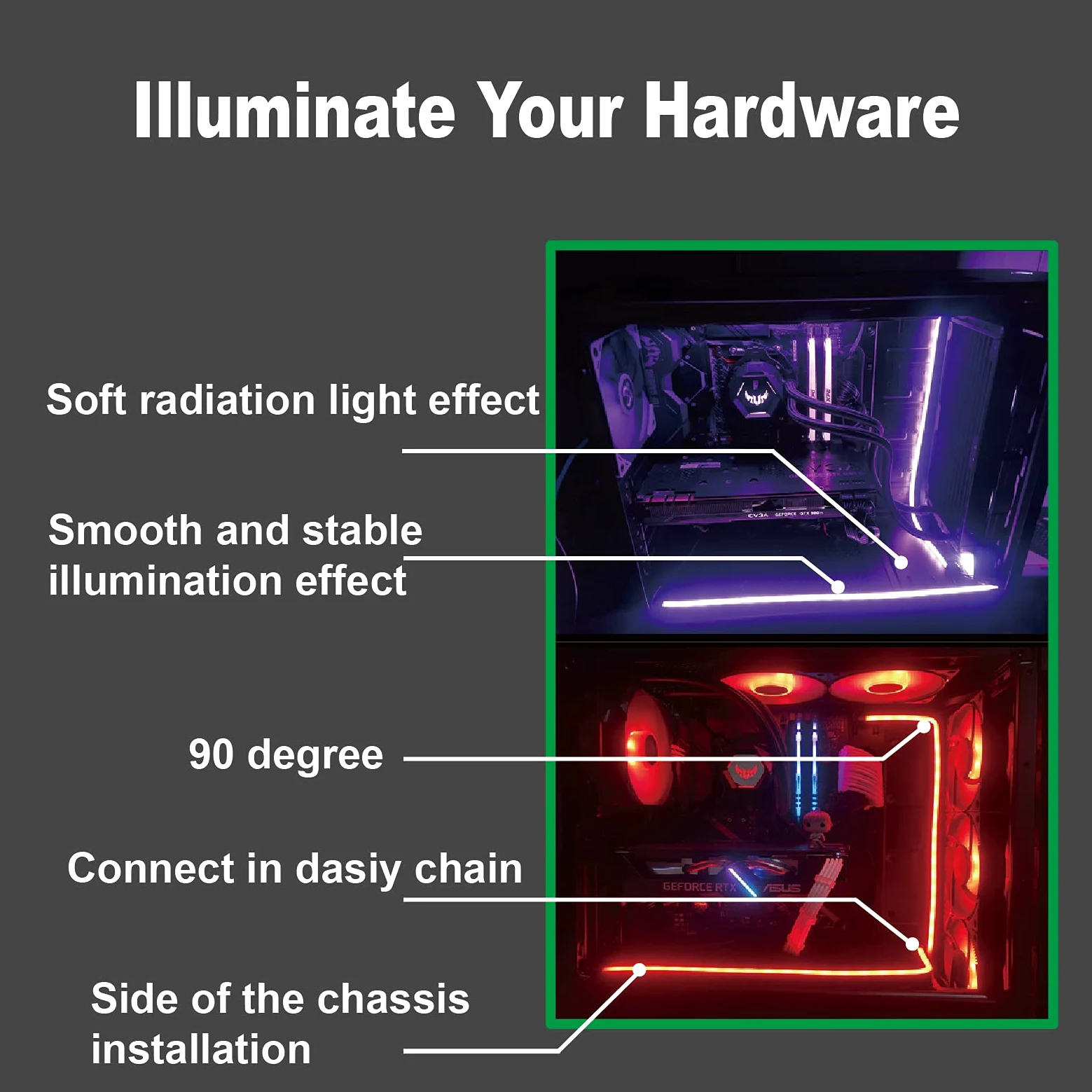 airgoo Striscia LED RGB neon per PC, 40 x 1,4 x 0,7 cm, tubo diffuso in gomma siliconica, per intestazione RGB a 4 pin da 12 V, con staffe magnetiche, facile da installare