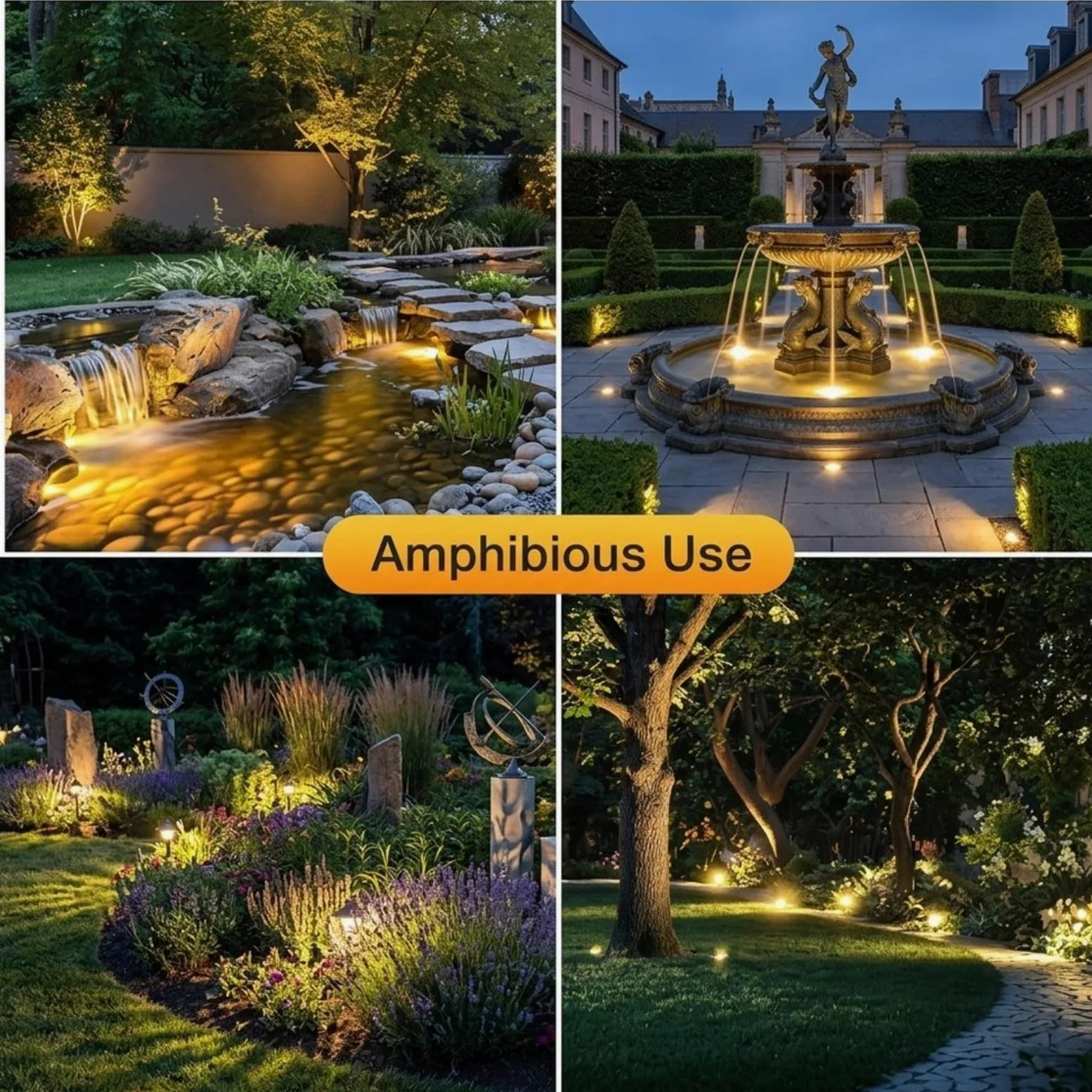 Luci subacquee 4 in 1 per laghetto, impermeabilità IP68, LED per giardino, piscina, fontana, decorazione, kit di illuminazione esterna (bianco caldo)