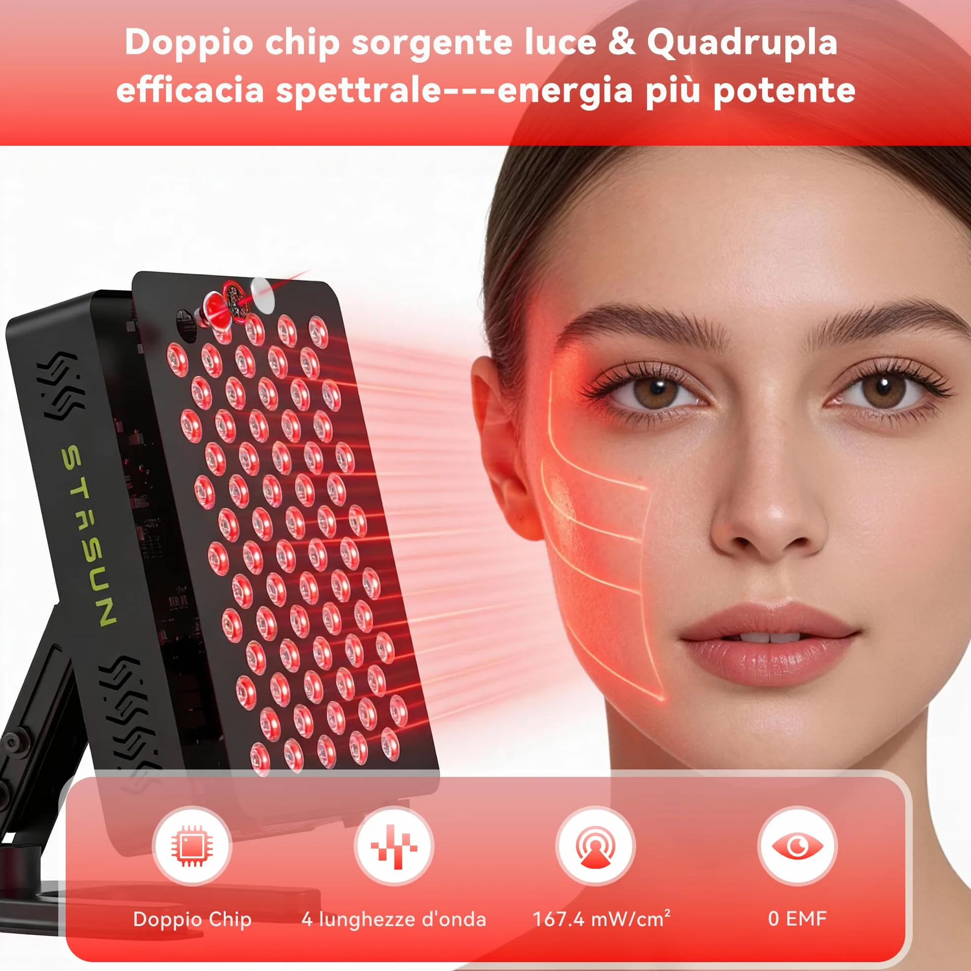 STASUN Terapia a Luce Rossa a Doppio Chip, Pannello di Lampada Infrarossa 70 LED, Dispositivo Infrarosso Vicino 350W 660 & 850 nm con Telecomando per Viso, Corpo, Pelle e Sonno