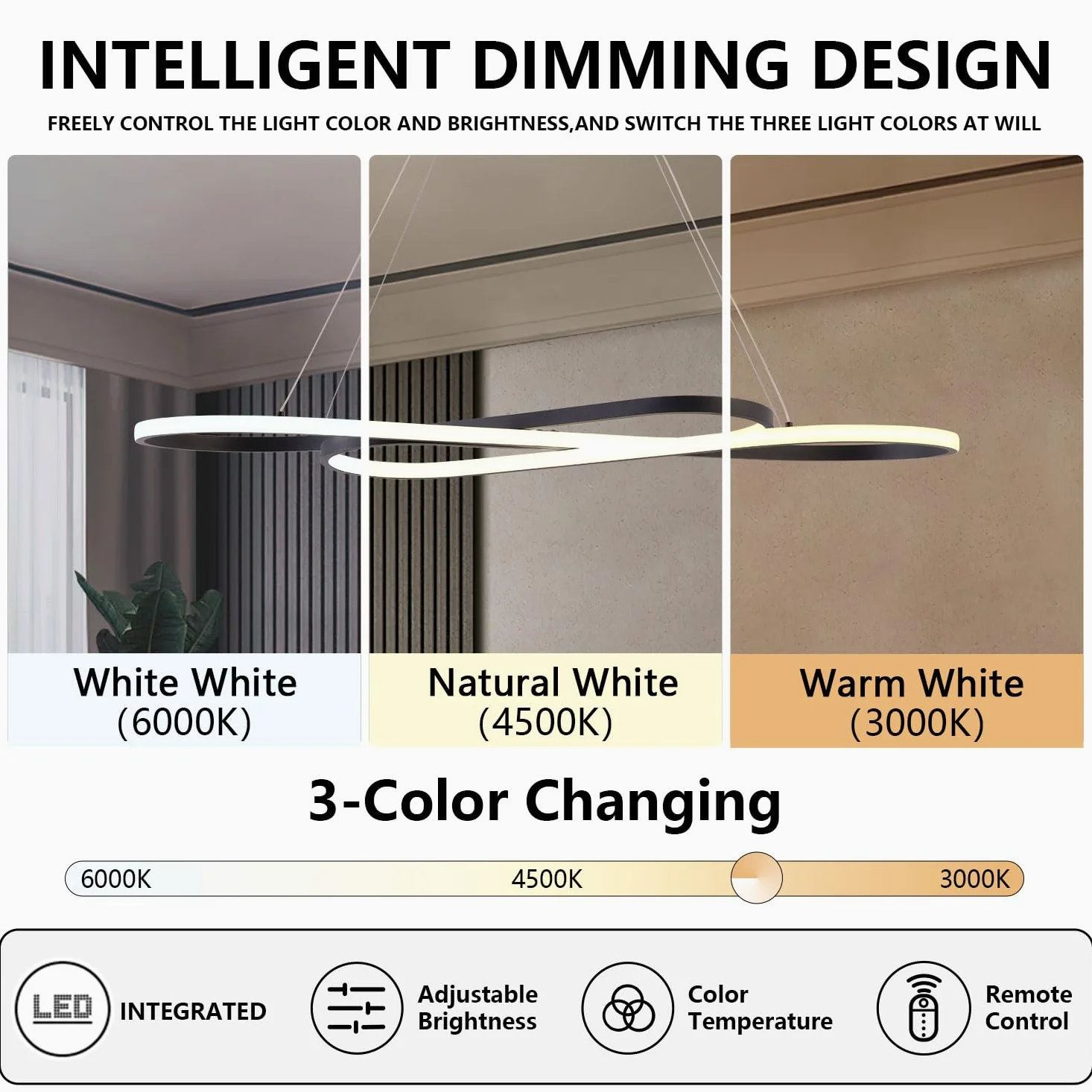 Lampadario Moderno a LED Dimmerabile Nero per Sala da Pranzo - Luce Sopra il Tavolo, Illuminazione Moderna per Isola Della Cucina con Telecomando, Altezza Regolabile