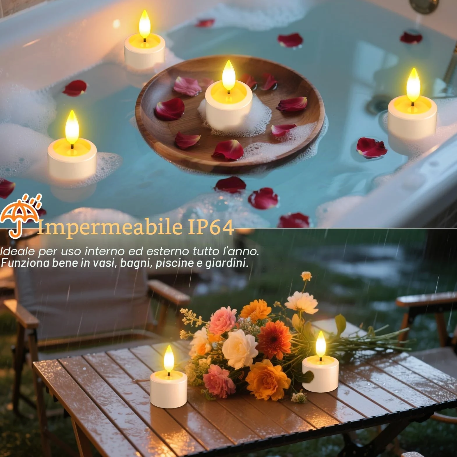 PChero Candele da tè ricaricabili con stazione magnetica, confezione da 6 candele elettriche senza fiamma a LED tremolanti con timer remoto per esterni, impermeabili, per casa, camera, bagno, giardino