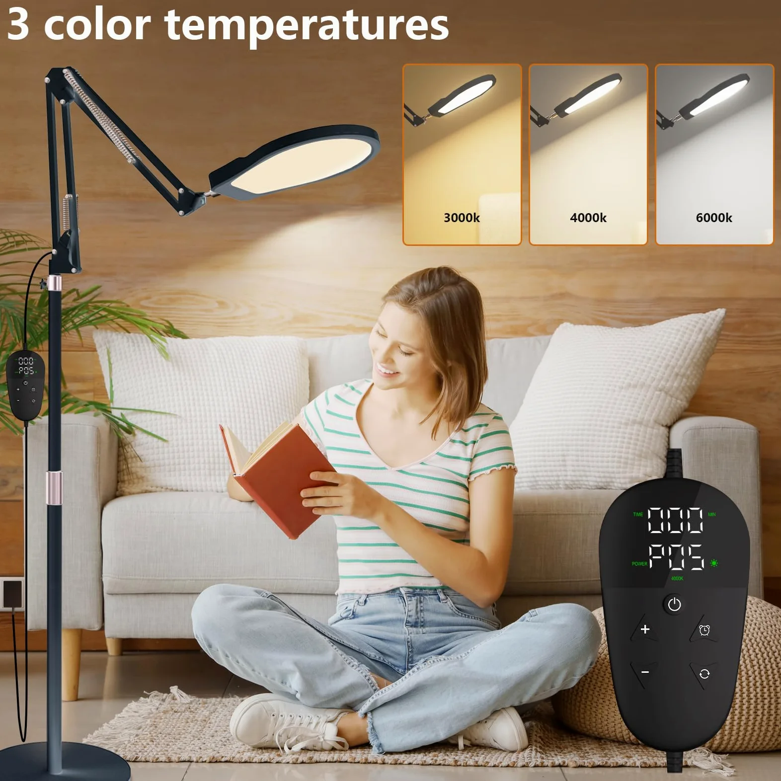 Lampada SAD, Lampada SAD 3 in 1, Lampada Daylight Luce con Telecomando, Daylight Lampada per Lettura/Ufficio/Casa (Nero)