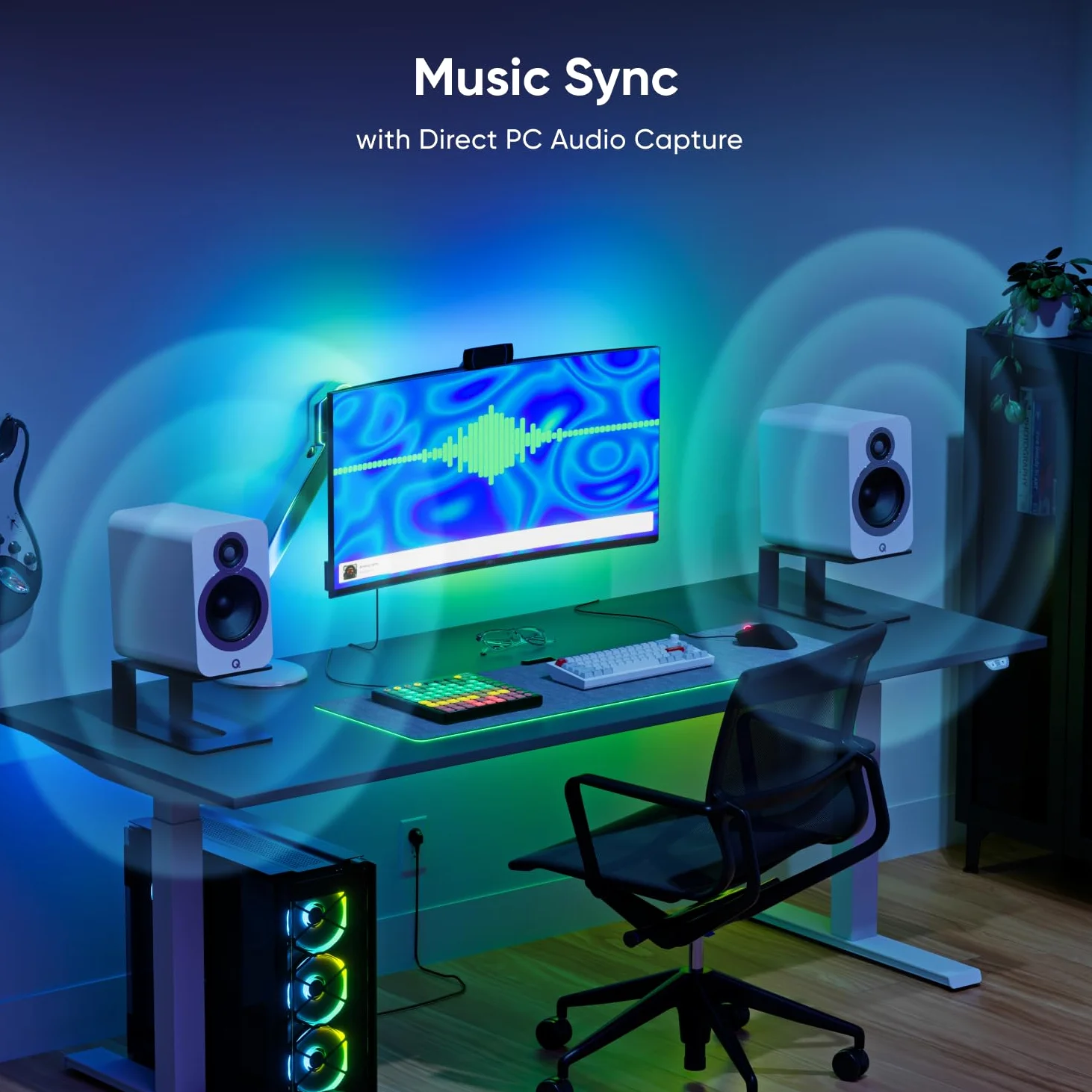 Nanoleaf Striscia luminosa dello specchio dello schermo del PC, retroilluminazione a zigzag RGBIC 2.5M | Smart Trimmable - Striscia luminosa per monitor da 27 a 32", con sincronizzazione musicale, 75 LED, controllo app desktop