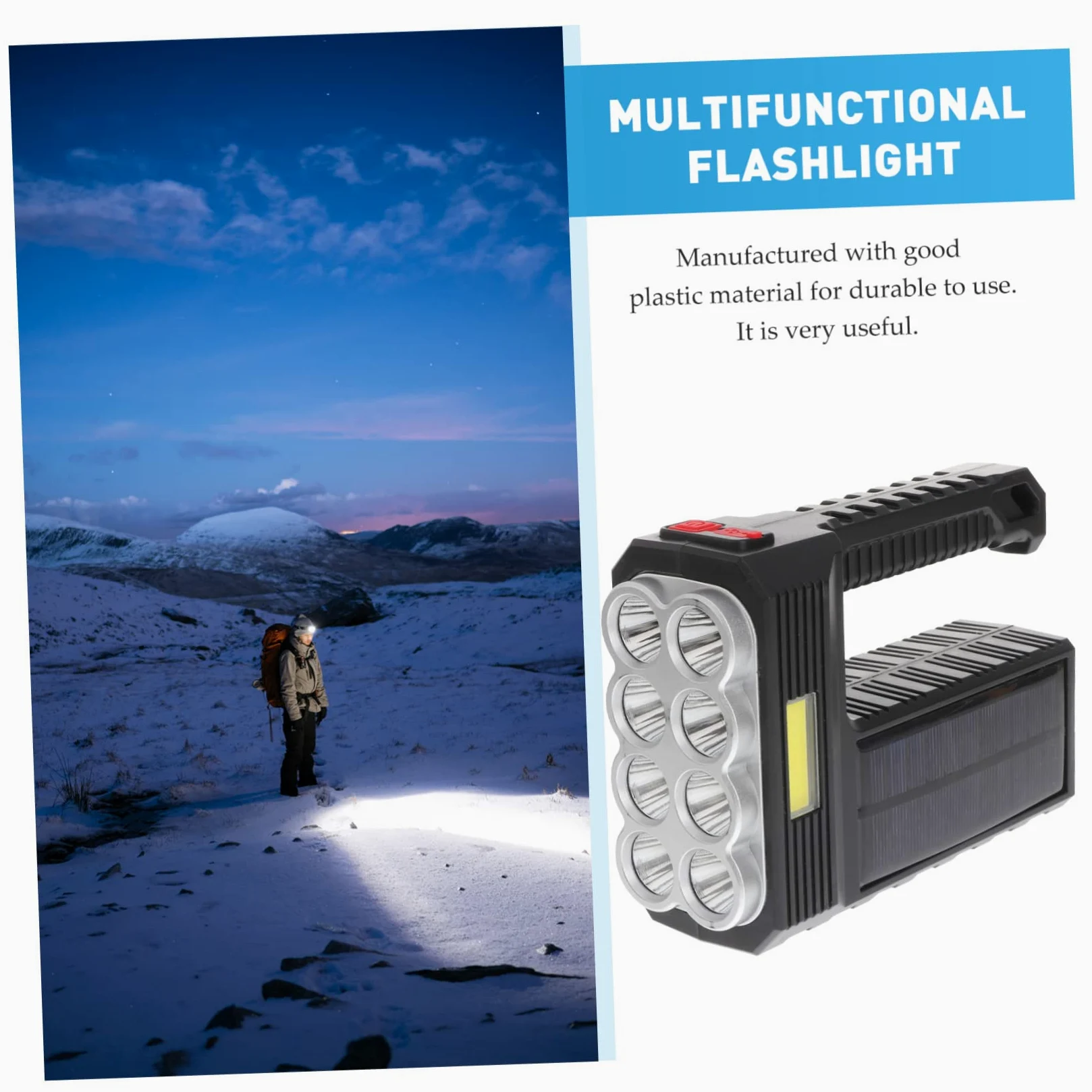 ORFOFE Torcia Solare da Campeggio LED Portatile, Ricaricabile, in Abs, Ricarica Usb, per Attività All'aperto e Pesca, 1200