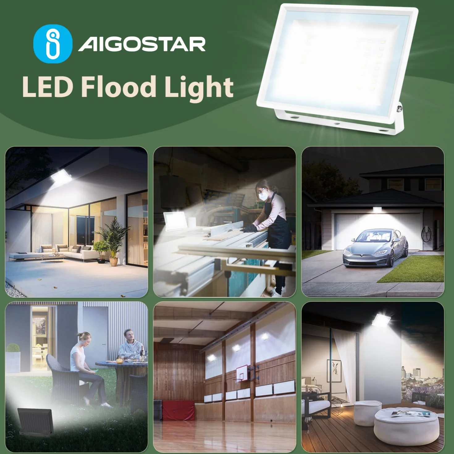 Aigostar Faretto LED da Esterno 50W,4300LM,Faretti LED Esterno luce bianca 6500K,Luce di Sicurezza Impermeabile IP65,Per Giardino,Cortile,Garage,Corridoio. 8 pezzi