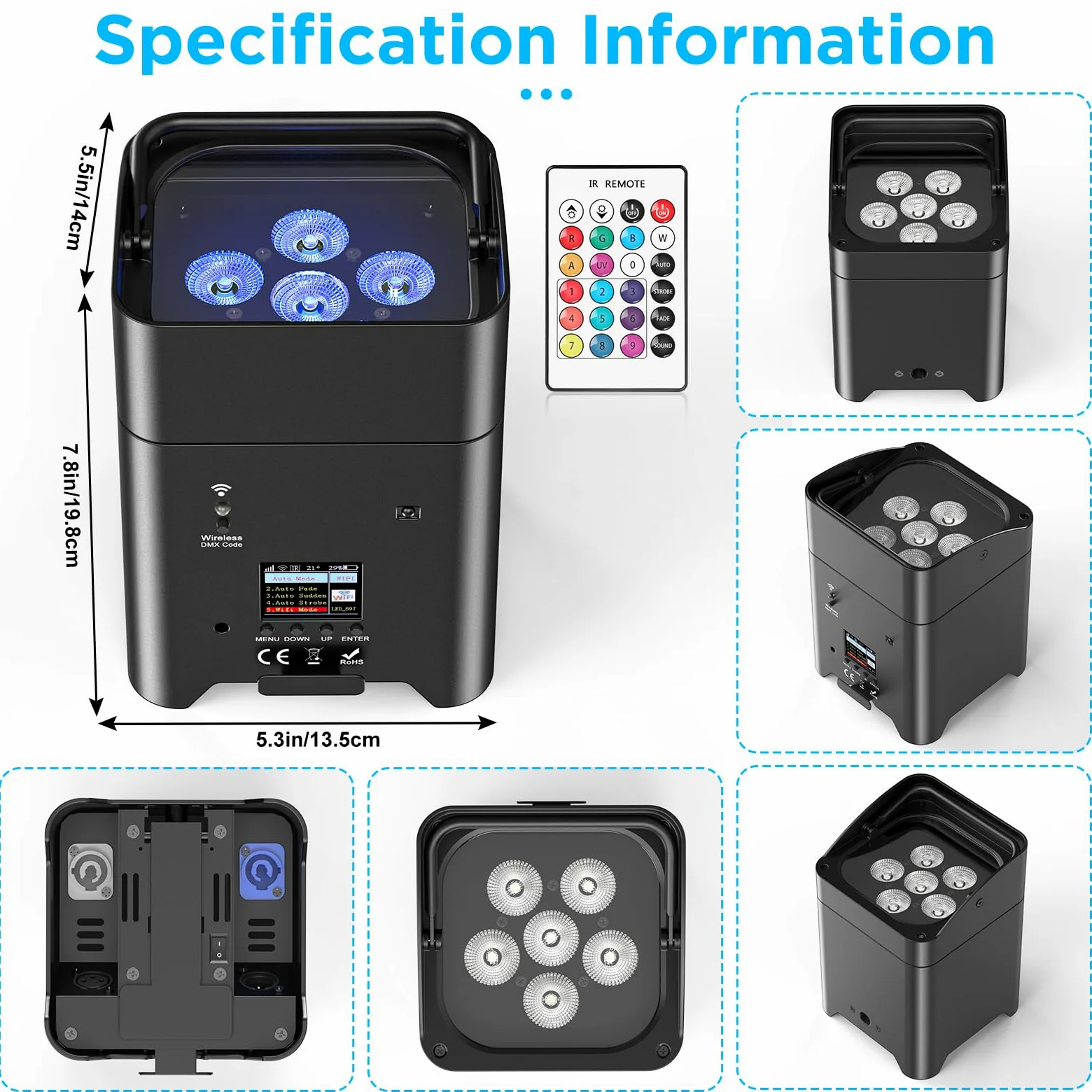 2 pezzi 108W RGBWA + UV LED proiettore batteria illuminazione palcoscenica con telecomando/APP, DMX-6/10CH luce discoteca per festa DJ Halloween Natale