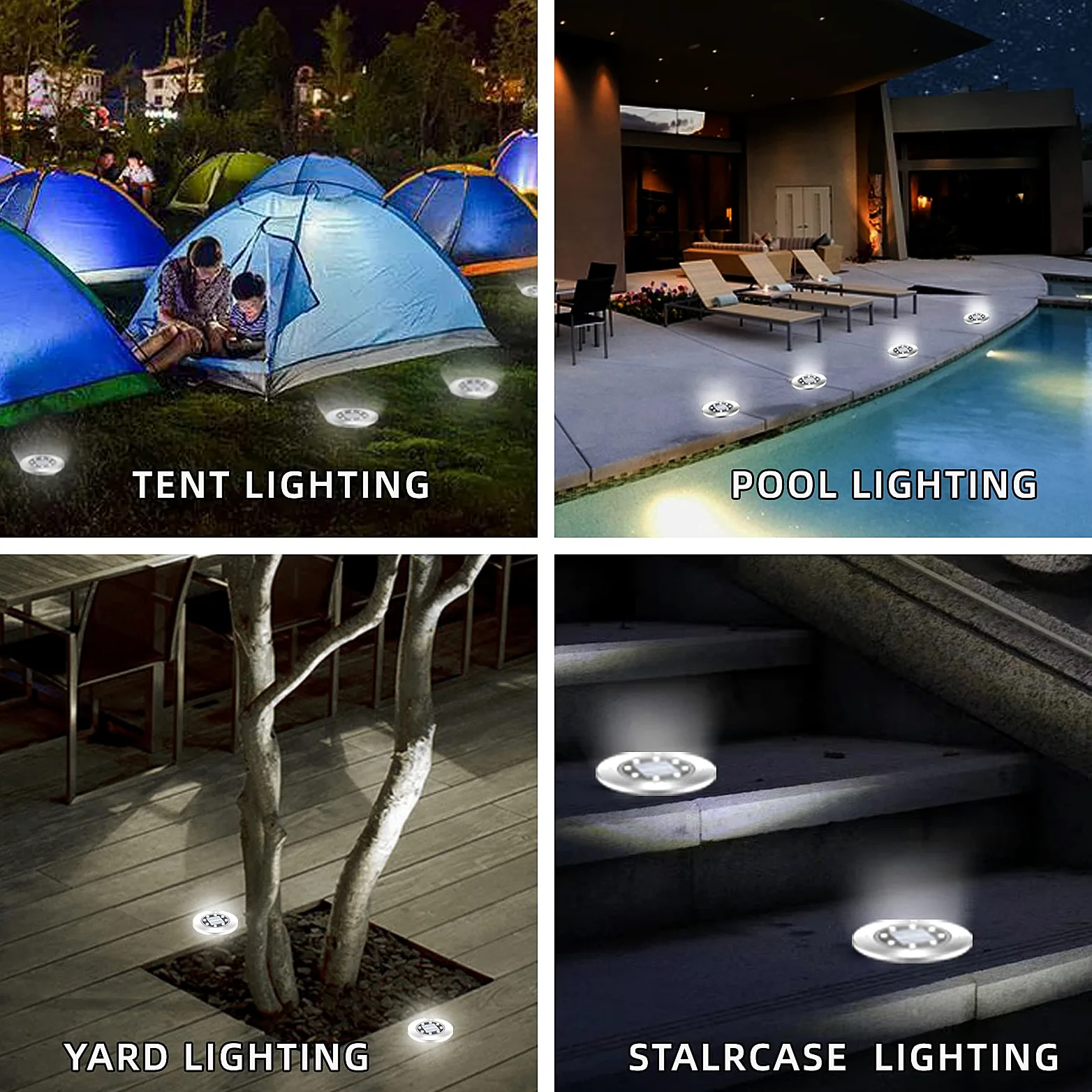 MOCOST Confezione da 8 luci solari da terra, 8 LED intelligenti, luci solari a disco, lampada impermeabile per esterni, per cortili, giardini, prati, marciapiedi (bianco freddo)