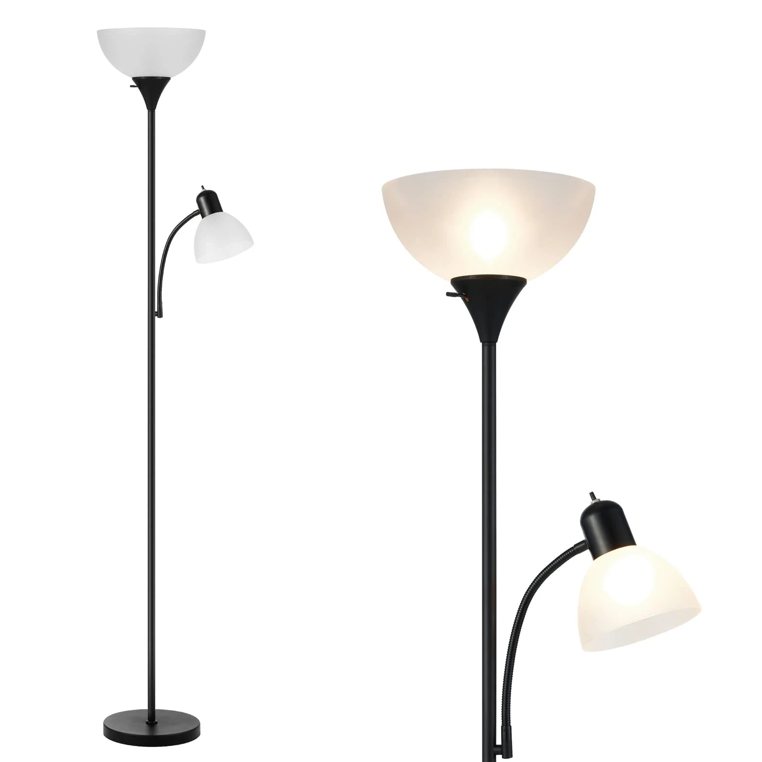 HonoDing Lampada da terra nera regolabile con luce di lettura Lampada da terra moderna per soggiorno/ufficio alta 72" - 10 watt con luce di lettura laterale Lampada ad angolo (nero)