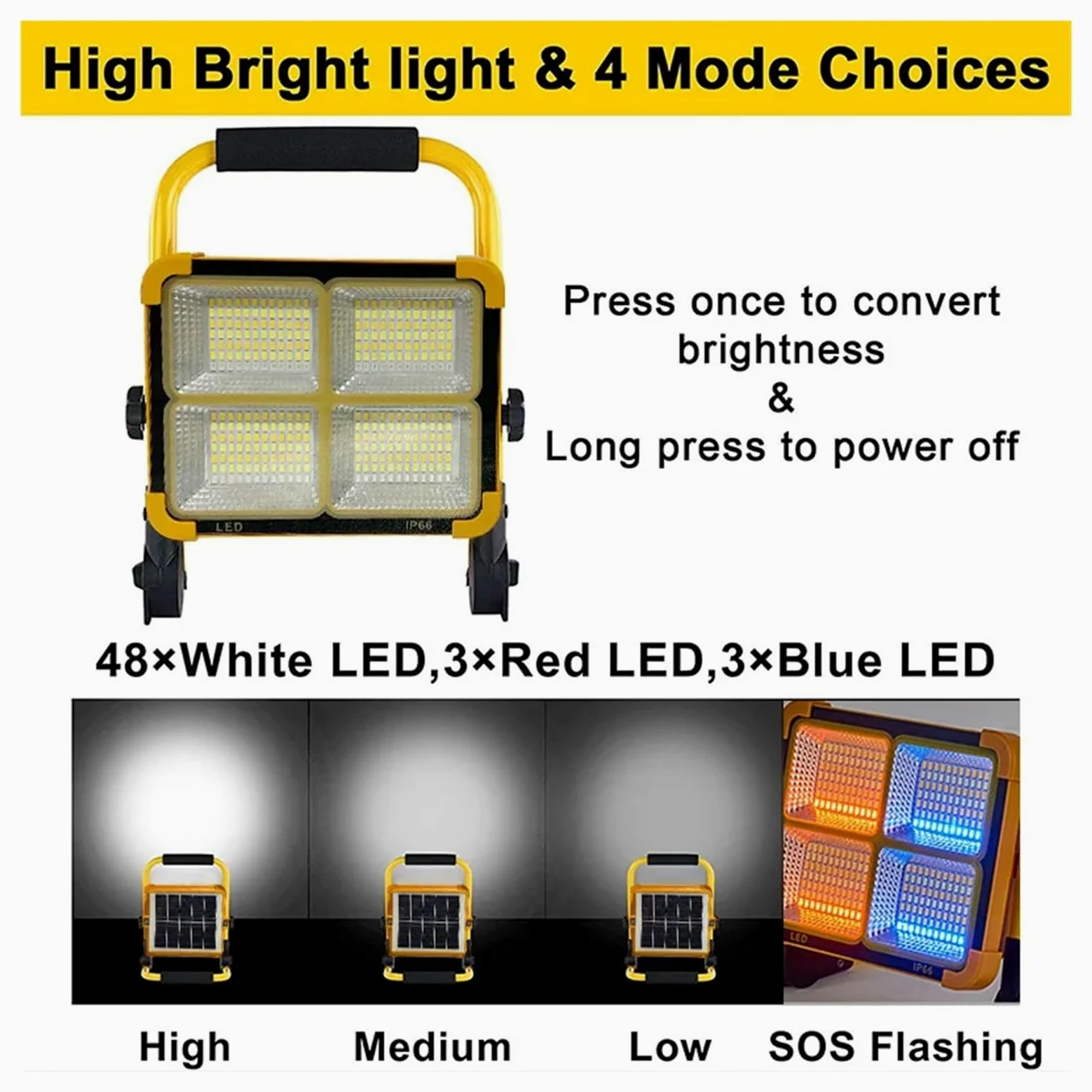 Faretti da esterno Lampada solare portatile da 1000 W Riflettore LED portatile Proiettore ricaricabile Proiettore Lampada portatile solare emergente per garage e stadio