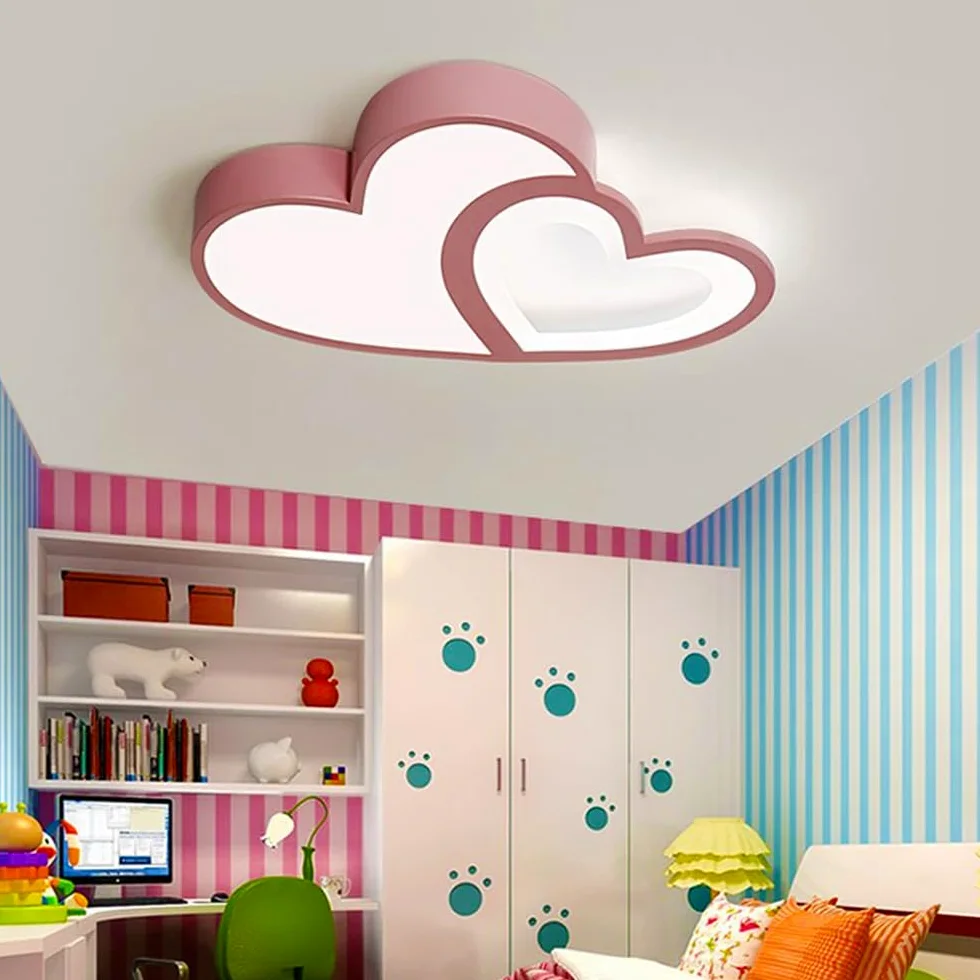Soffitto Del LED Luce Della Lampada Vivaio Dimmerabili Telecomando Plafoniera Creativa Moderna Romantica Forma Di Design Rosa Lampadario Cuore Luci Decorazione Acrilico Ragazza Ragazzo Camera Letto