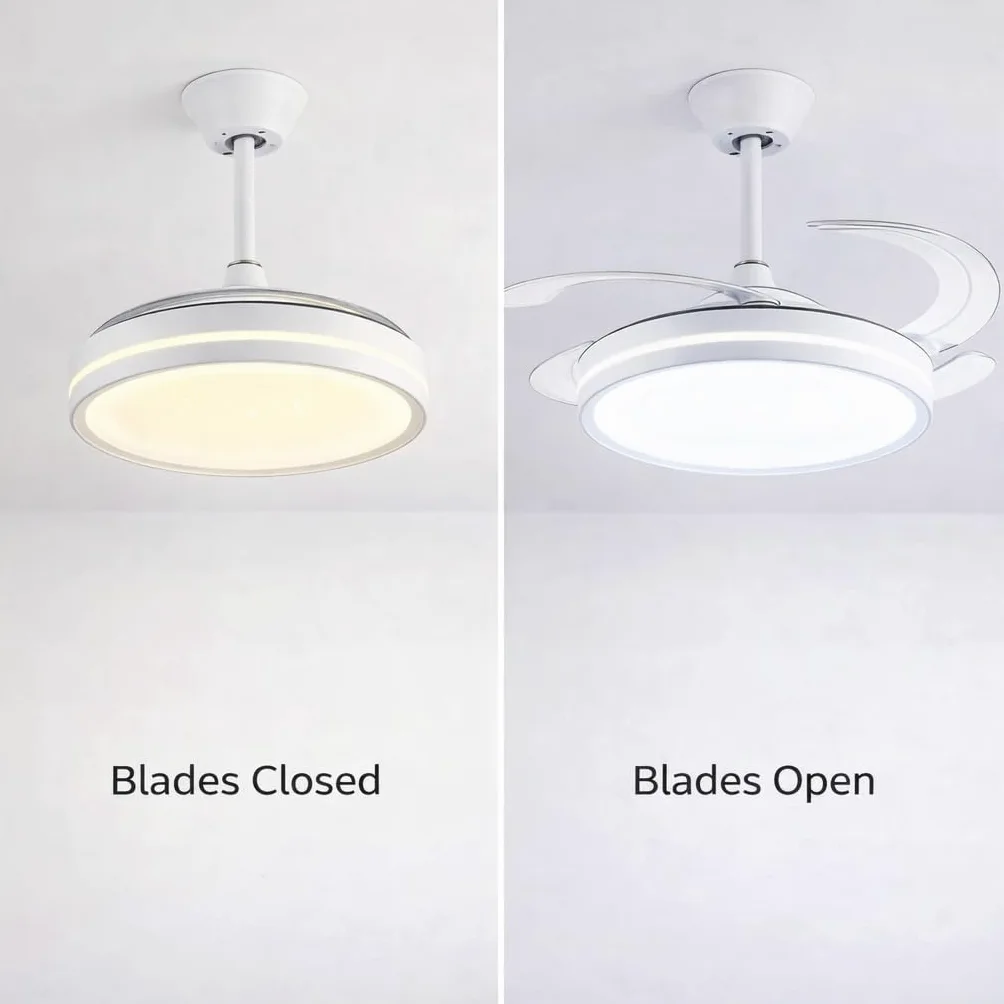 Generico Ventilatore da Soffitto con Luce LED, Pale Retrattili 120 cm, Telecomando Incluso, 3 Temperature Luce, 6 Velocità, Timer, Design Moderno per Soggiorno Camera da Letto