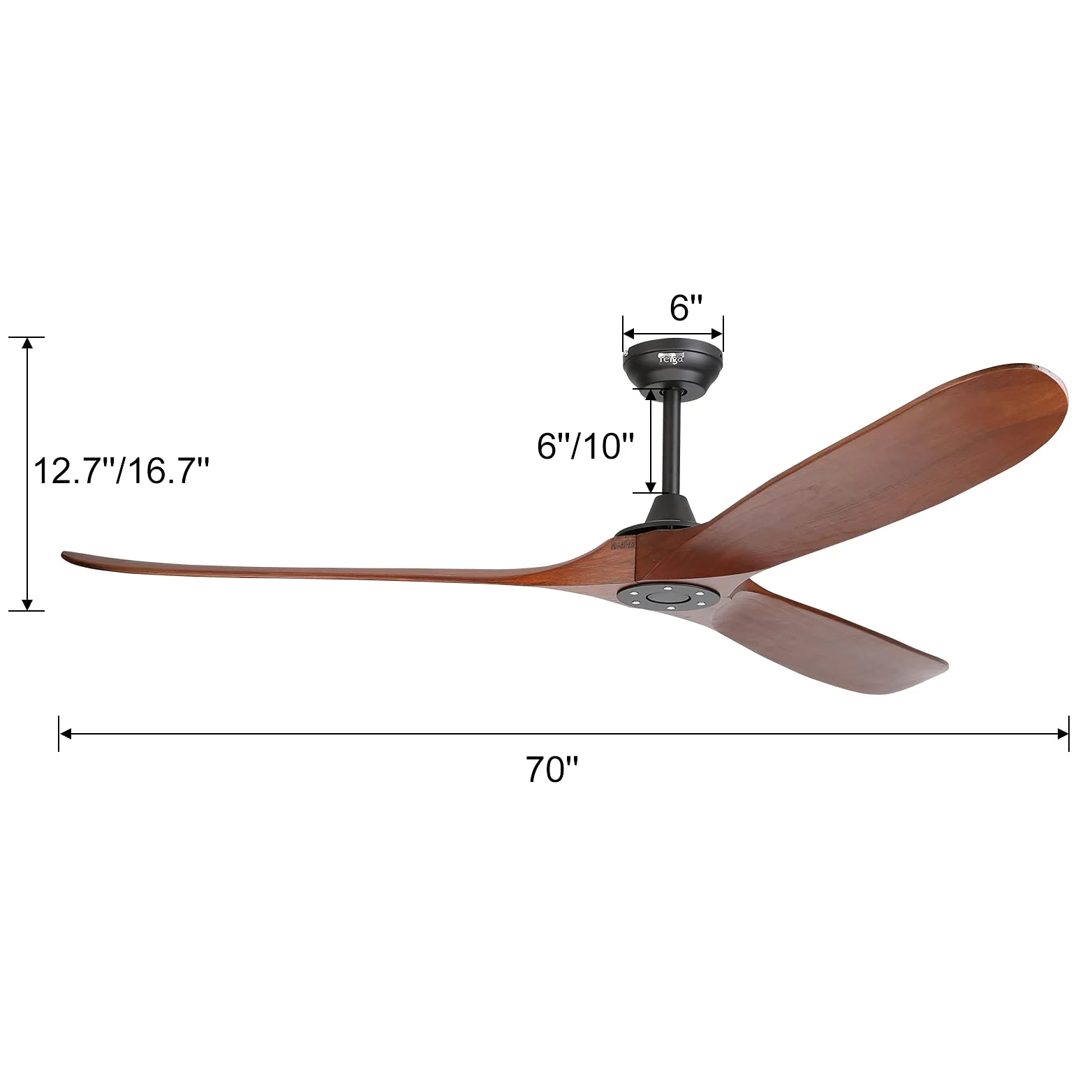 reiga 178 cm grande ventilatore da soffitto in legno intelligente senza luce, 3 pale per interni ed esterni, alta velocità d'aria, motore silenzioso, telecomando per soggiorno, veranda e portico