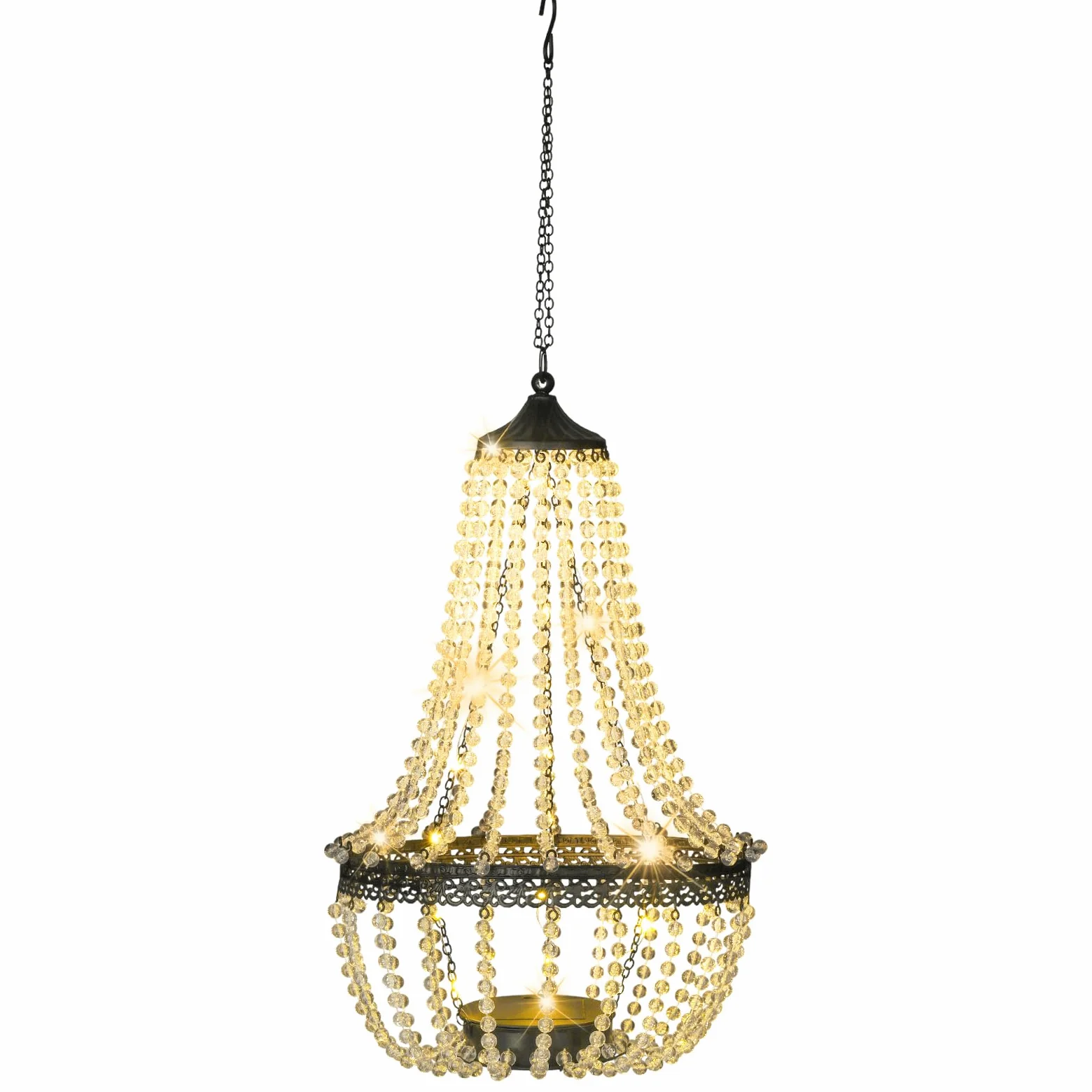 Lampadario solare sospeso per esterni, 30 luci bianche calde, lampadario in perline acriliche con ganci a S, lanterna moderna per decorazioni da giardino, cortile, patio, gazebo, 71 cm di altezza
