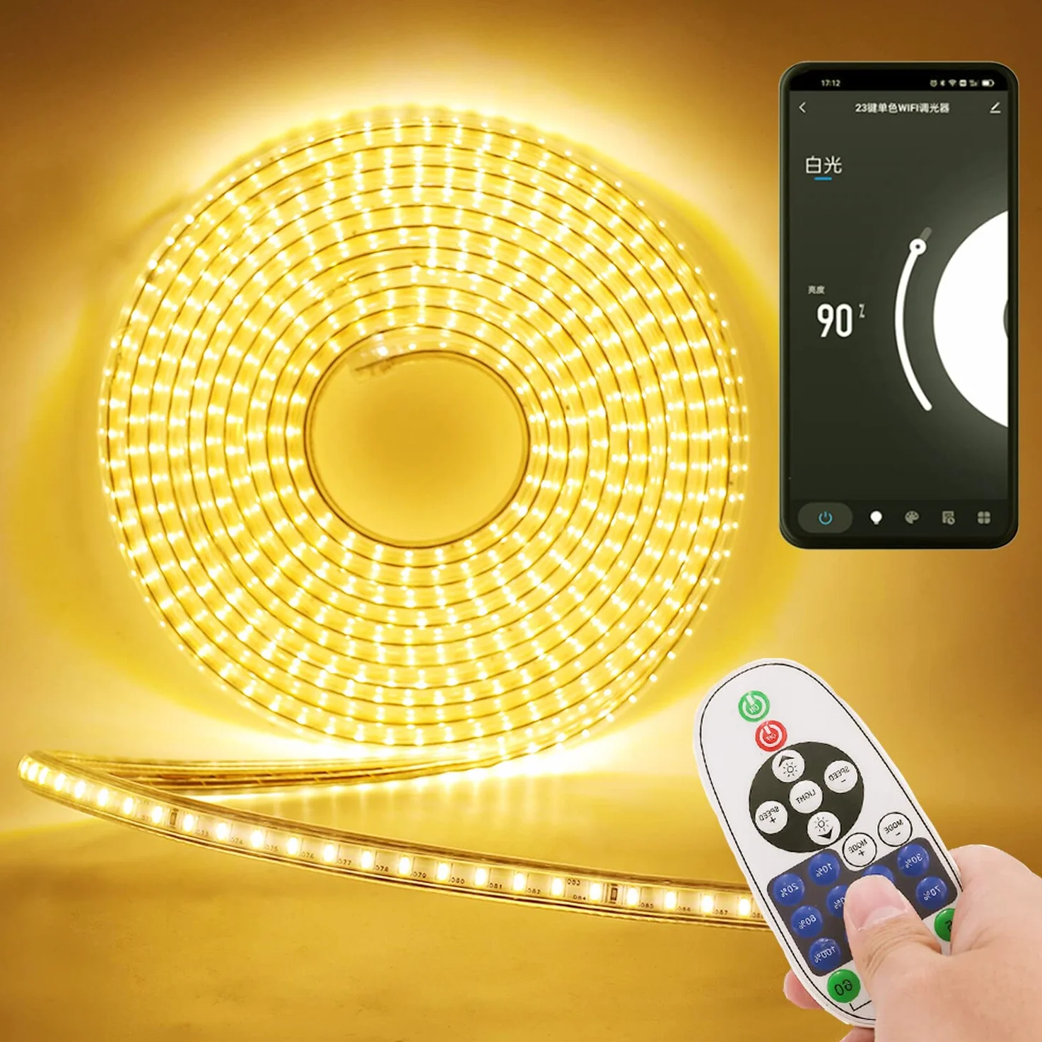 XUNATA Strisce LED 3014 Dimmerabile con Telecomando e Controller WiFi, Nastri LED Impermeabile IP65, Tuya App Funziona con Alexa/Google Assistant/Smart Thing (30m, Bianco Caldo)