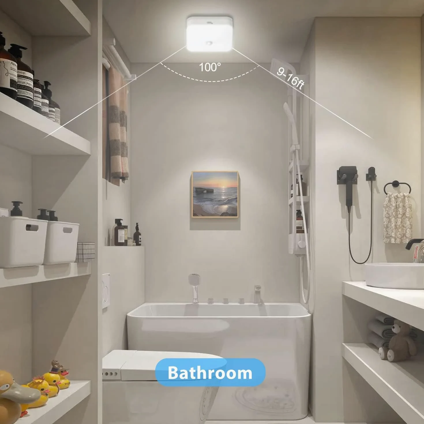 Toowell 2 pezzi Lampada da soffitto con sensore di movimento interno, lampada LED con batteria, ricaricabile, alimentata a batteria, per bagno, cantina, corridoio