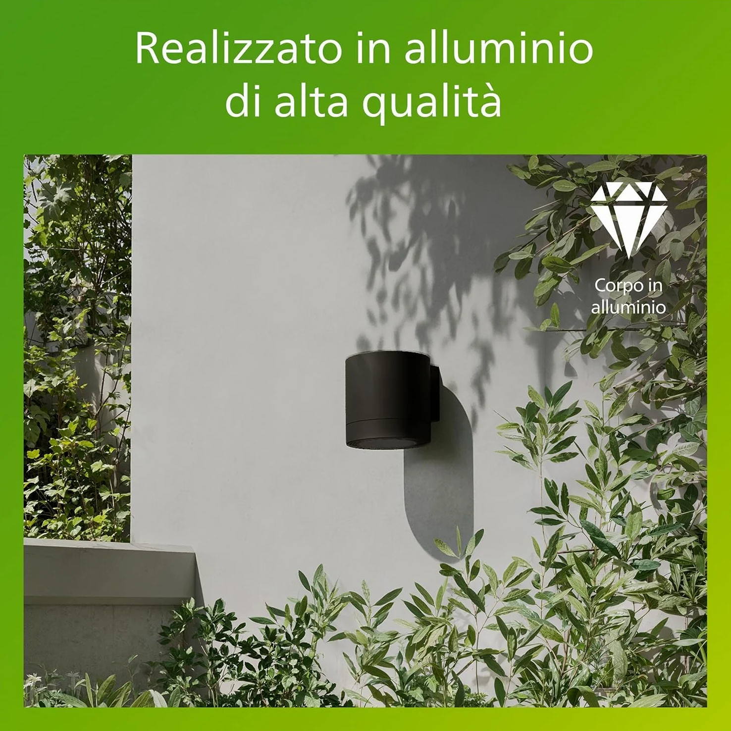 Philips Fylx Applique da Esterni + Lampadina LED GU10, Luce Bianca Calda, Resistente a Intemperie IP44, Durevole, Alluminio, Design Moderno, Nero