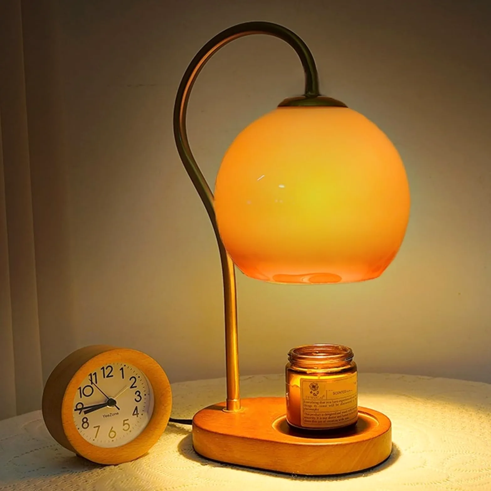 Lampada da comodino Lampada da tavolo rotonda for interni della camera letto, con sfumatura di colore retrò, comodino Lampade per la camera da letto