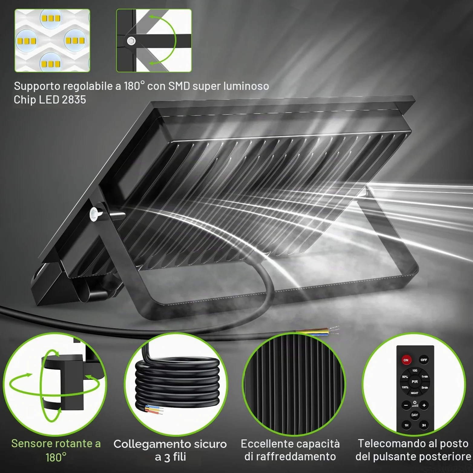 Faretto LED da Esterno con Sensore di Eovimento - 200W 20000LM Faretto LED da Esterno, 6500K Bianca Fredda Faro LED Esterno IP66 Impermeabile Faretto con Sensore di Movimento per Patio Garage 2 Pezzi