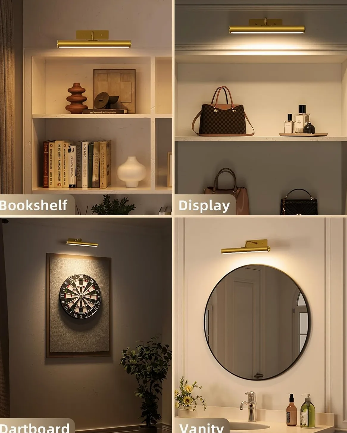EZVALO Lampada da parete ricaricabile senza fili, 33 cm Illuminazione per Dipinti con Batteria Ricaricabile da 4000 mAh, Telecomando, Regolabile, applique a LED per Quadri e Dipinti - Oro | Lampada da parete da 33 cm con telecomando, dimmerabile e 3 tempe