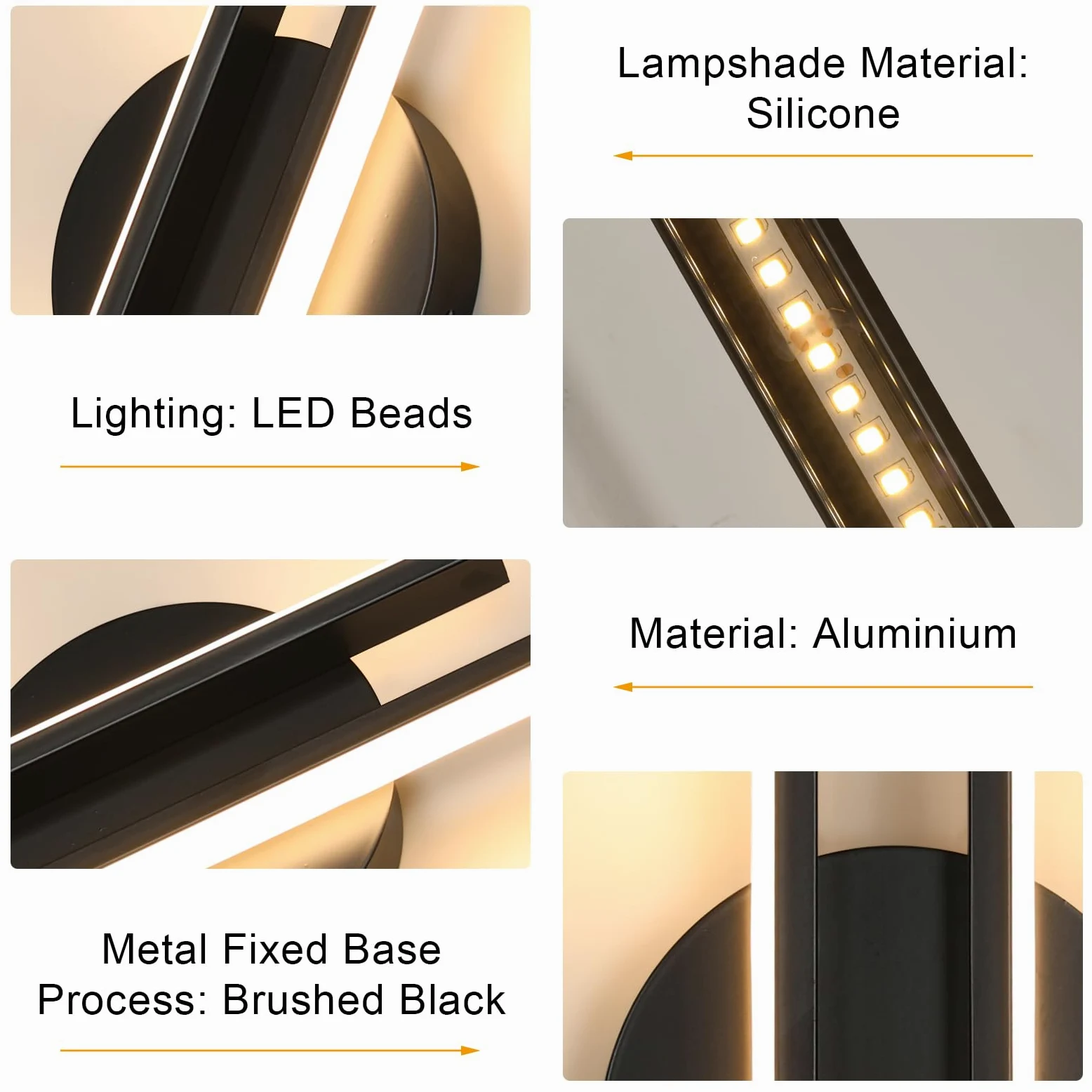 Applique da Parete Interno Moderno Nero, 24W 2700LM Lampada da Parete LED 60CM, Applique Camera da Letto LED in Alluminio per Soggiorno Scale Corridoio, Luce Calda 3000K
