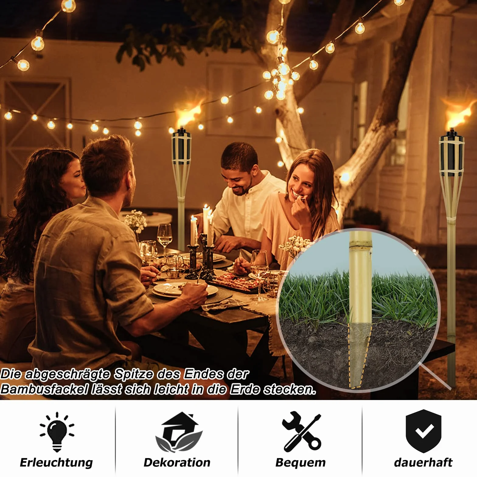 UISEBRT Set da 24 Fiaccole per Giardino, Torce da Giardino per Esterni, Fiaccola ad Olio in bambù con Stoppino, Torce a Olio Decorative, Accensione ad Olio, Altezza: 90 cm