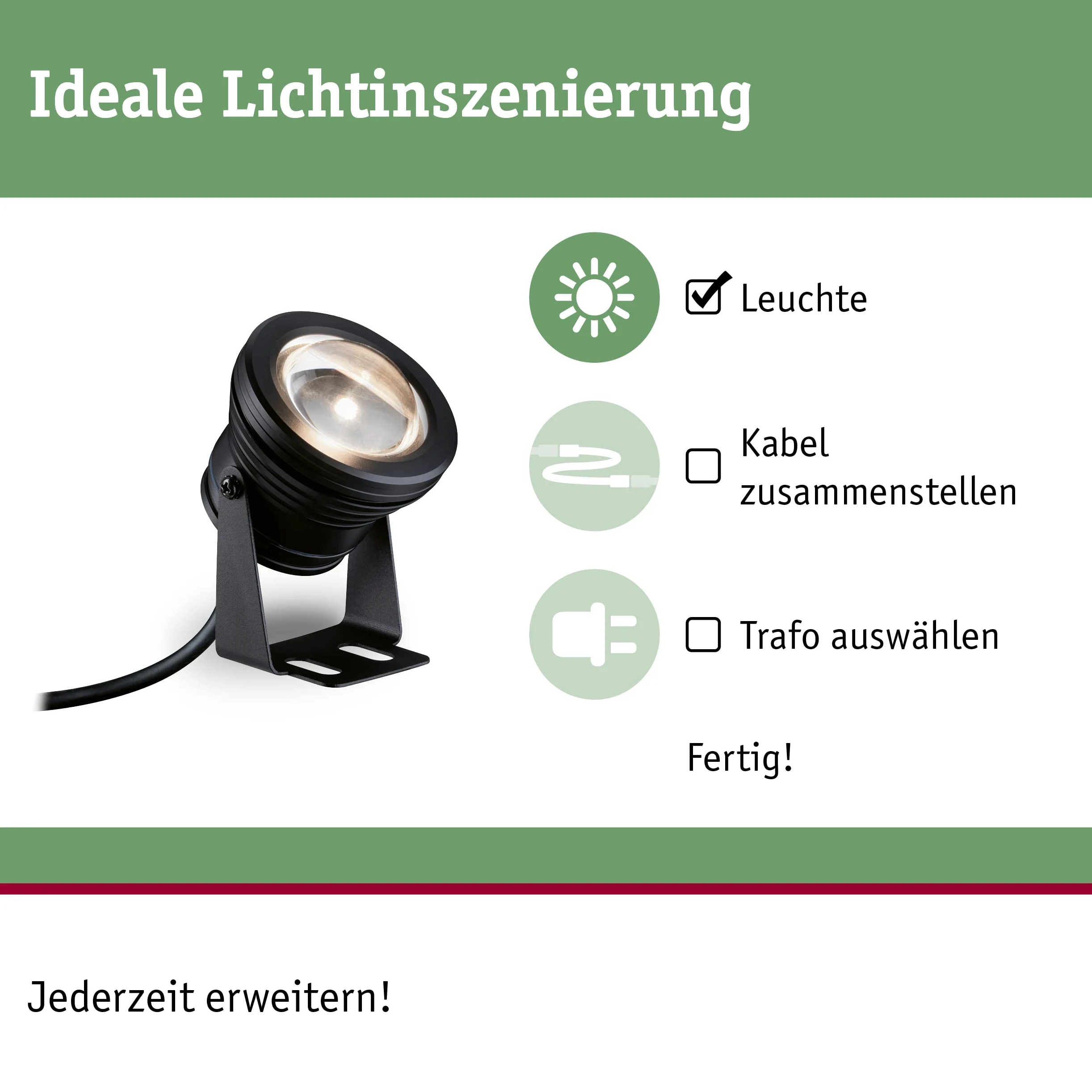 Paulmann Plug & Shine 94559 - Faretto LED per esterni, IP68, incl. 1 lampadina da 5 W, dimmerabile, bianco caldo e nero, in alluminio, 3000 K