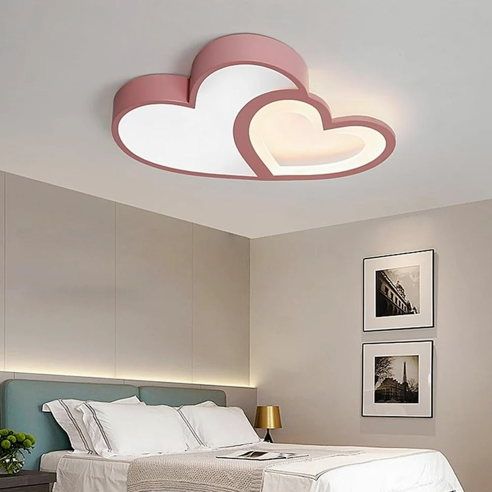 Soffitto Del LED Luce Della Lampada Vivaio Dimmerabili Telecomando Plafoniera Creativa Moderna Romantica Forma Di Design Rosa Lampadario Cuore Luci Decorazione Acrilico Ragazza Ragazzo Camera Letto