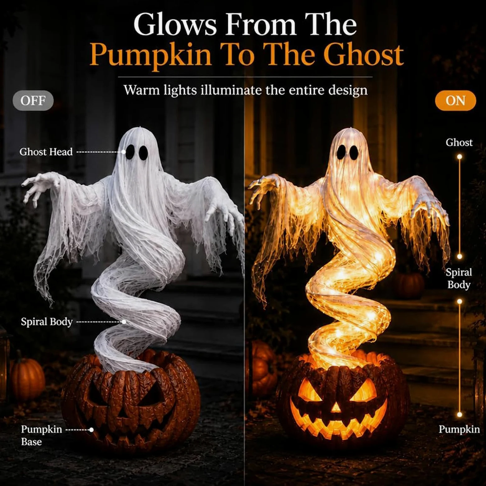 Decorazioni fantasma di Halloween vorticoso portico puntello con luce