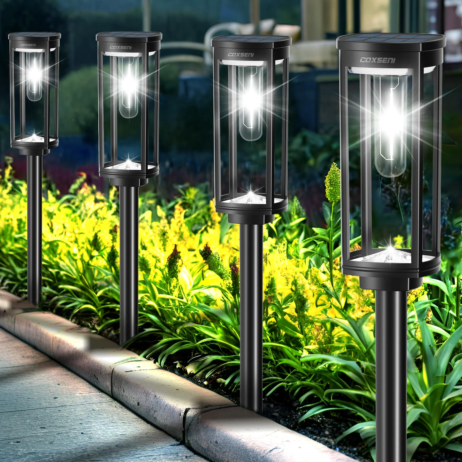 COXSENI Confezione da 6 luci solari per strada all'aperto, luci solari luminose per strada all'aperto, impermeabili, luce di paesaggio alimentata ad energia solare per passerella, ingresso,