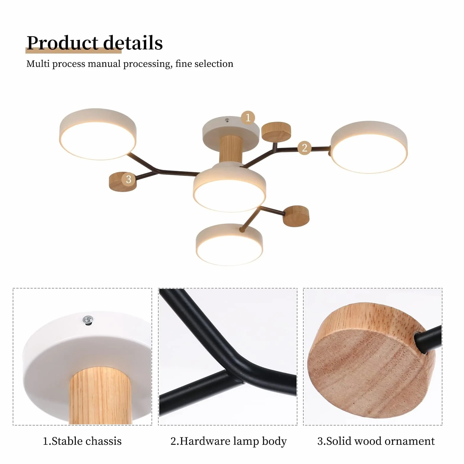 4 teste LED soffitto, 36W bianco neutro 4500K, legno Decor soffitto lampadario Ø66cm per soggiorno cucina sala da pranzo casa ufficio camera dei bambini