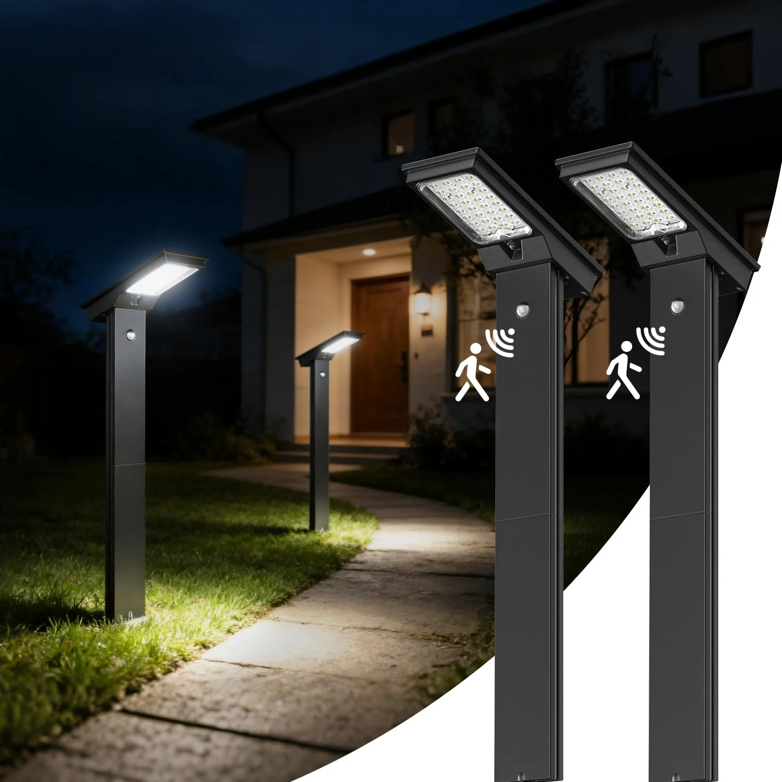 OUSFOT Luci Giardino Energia Solare con Sensore di Movimento, 4400mAh Faretti Solari da Giardino Set da 2, 32 LED 6500K Impermeabile Luci da Esterno Giardino Solari Potenti per Viali, Sentieri e Prati