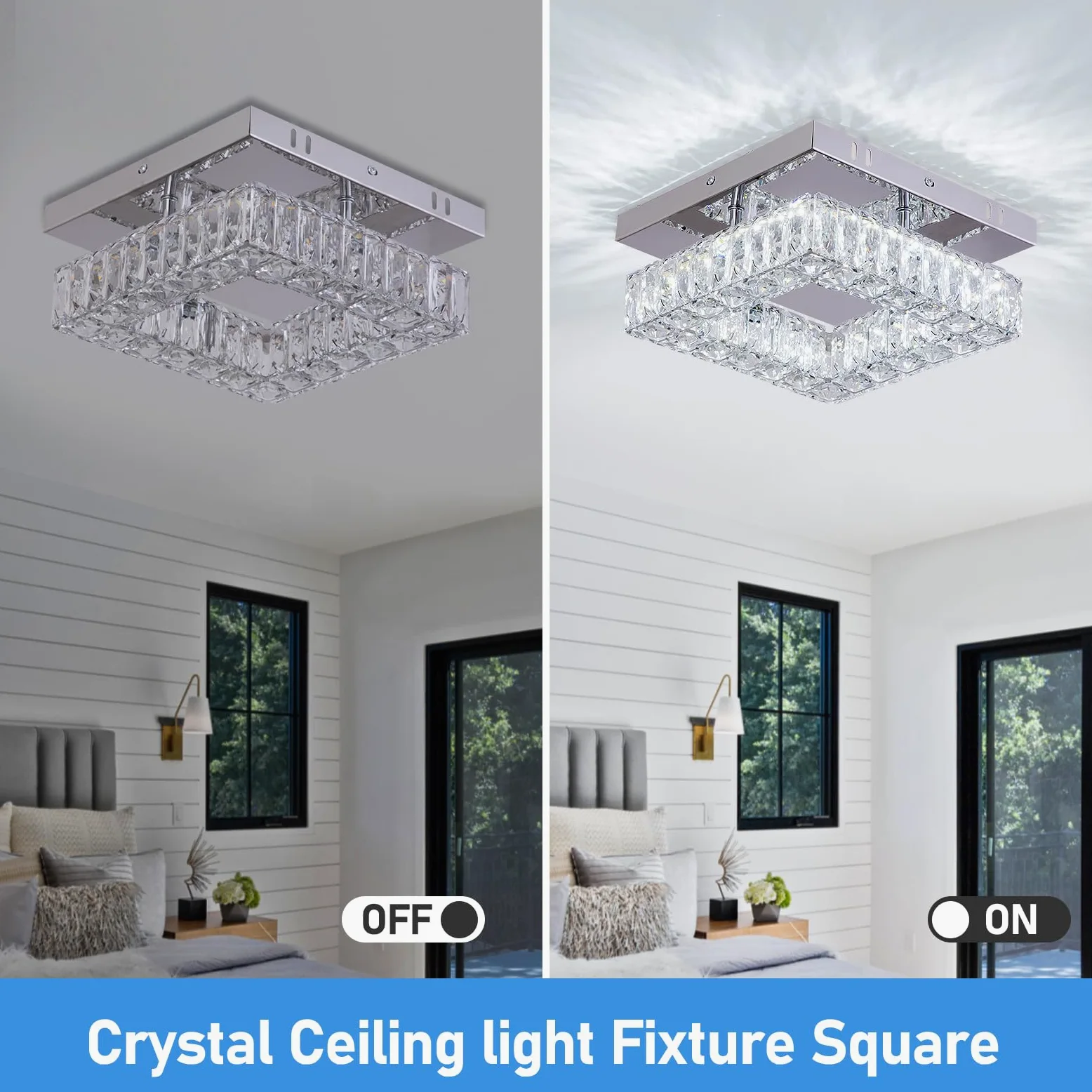 Lampadari moderni cristallo Mini lampadari moderni di cristallo quadrato Flush Mount plafoniera LED lampadario per corridoio cucina Foyer sala da pranzo, Dia 9,8 ", 18 W 6000K