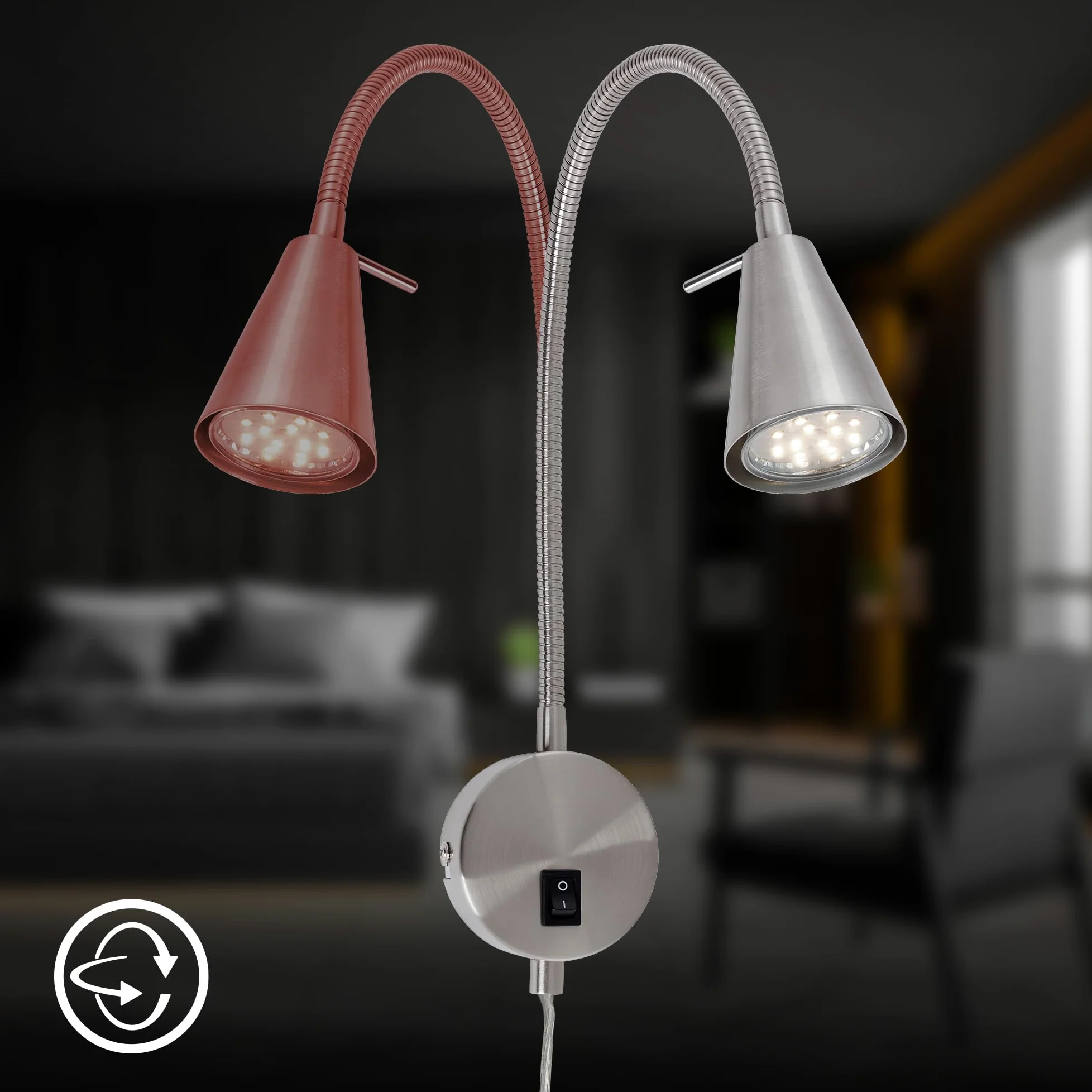 Briloner Leuchten - Lampada da letto a LED,braccio flessibile, incluso interruttore on/off, 4 watt,400 lumen,3.000 Kelvin, metallo,4 W, nichel opaco,450x205 mm (HxA), base: 80 mm (D), testa: 58 mm (D)