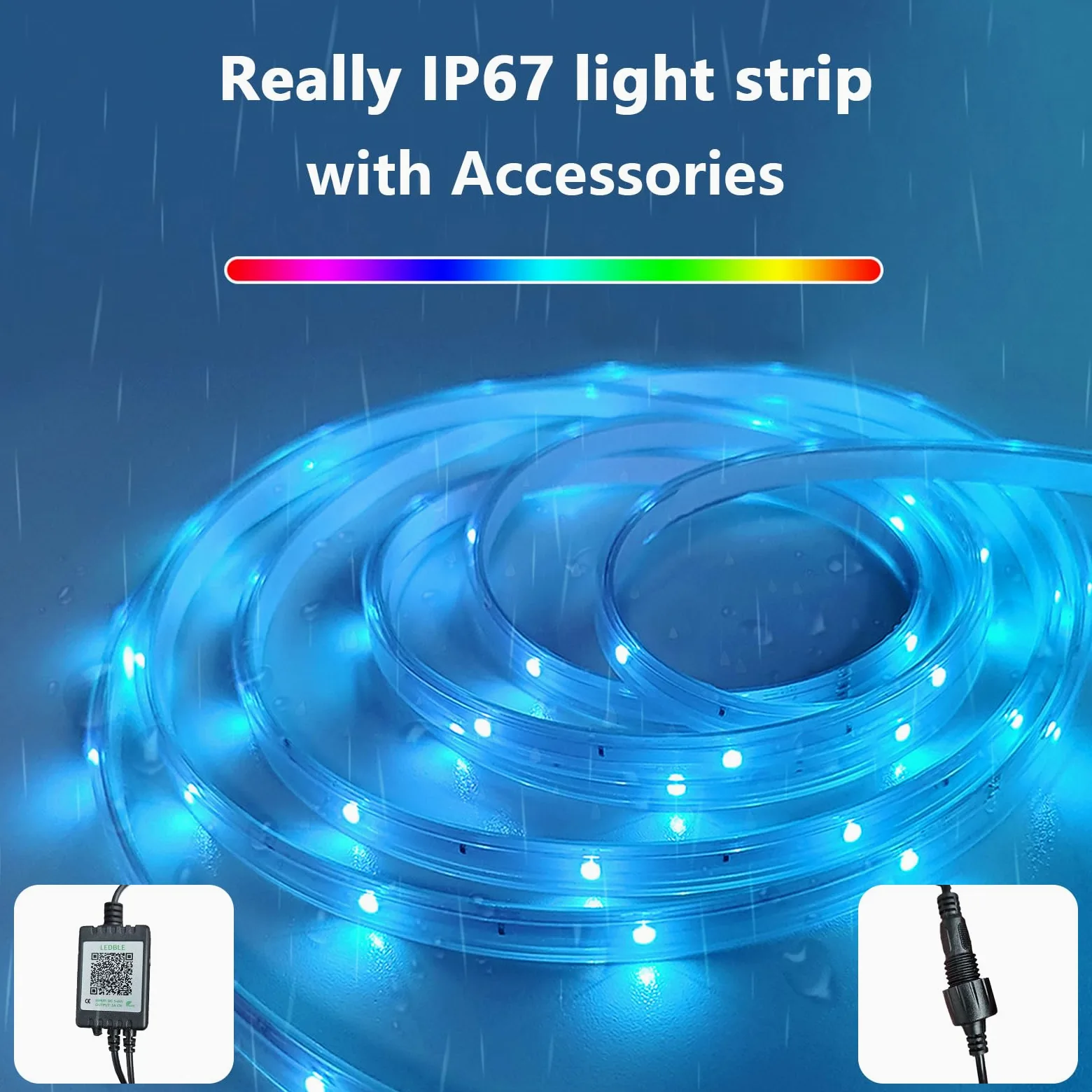 Striscia LED impermeabile per esterni, IP67, con sincronizzazione musicale, striscia LED controllata da app, per fotocamera, giardino, balcone, vacanze, decorazione della stanza (20 m)