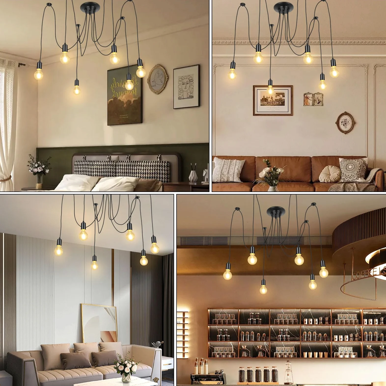 Lightess Lampadario a Ragno 6 Luci, Lampade a Sospensione Nero Industrial Lampadario Pendente Moderne Lampadari Soffitto Vintage per Camera da Letto Soggiorno