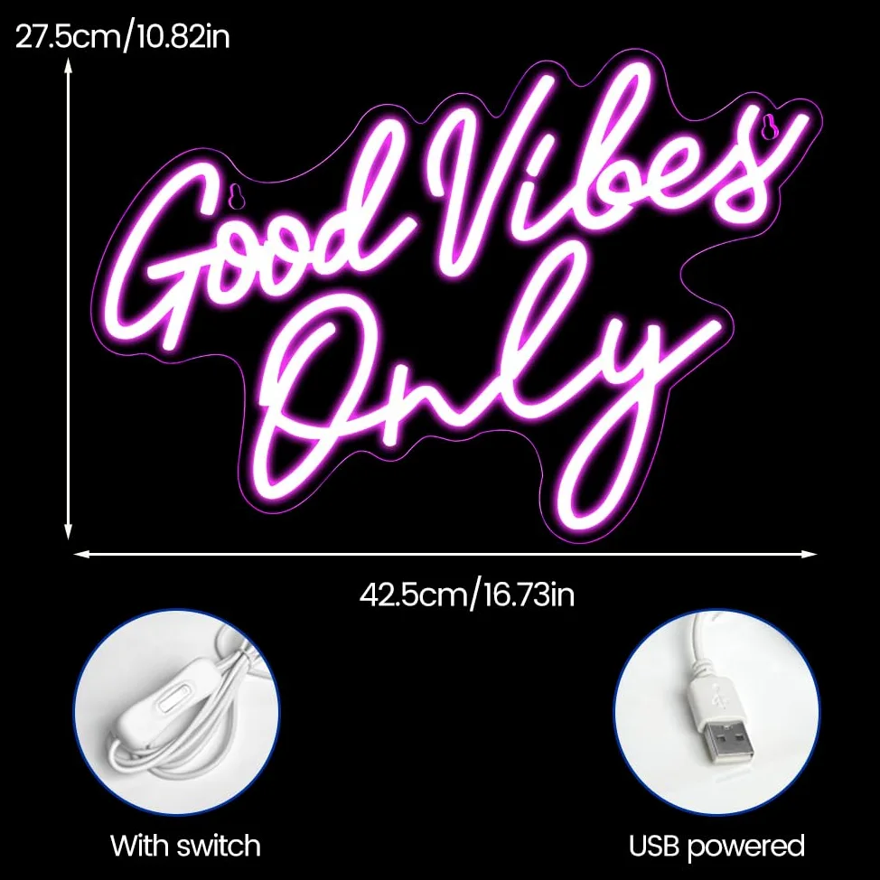 Good Vibes Only Neon Signe, Good Vibes Neon Signe Per La Décoration Murale, Belle Rose Neons Logo Per La Décoration De Chambre De Fille, FêTe, Anniversario, Matrimonio, Salone Centro Commerciale