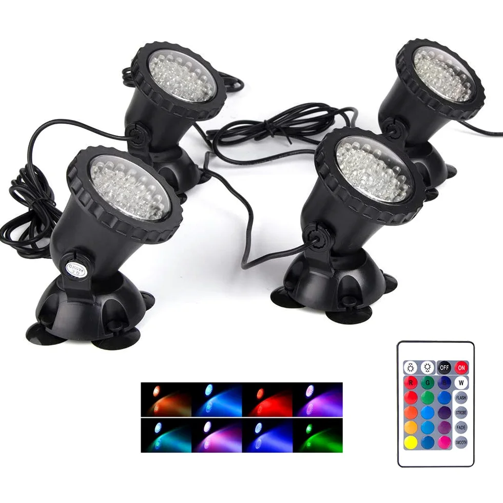 SHOYO, Faretto Impermeabile IP68 Sommergibile Luce Subacquea con 36 Lampadine a LED da 3,5 W, Luce Cangiante per Acquario, Giardino, Laghetto, Piscina, Serbatoio Fontana a Cascata, A Pair of 4