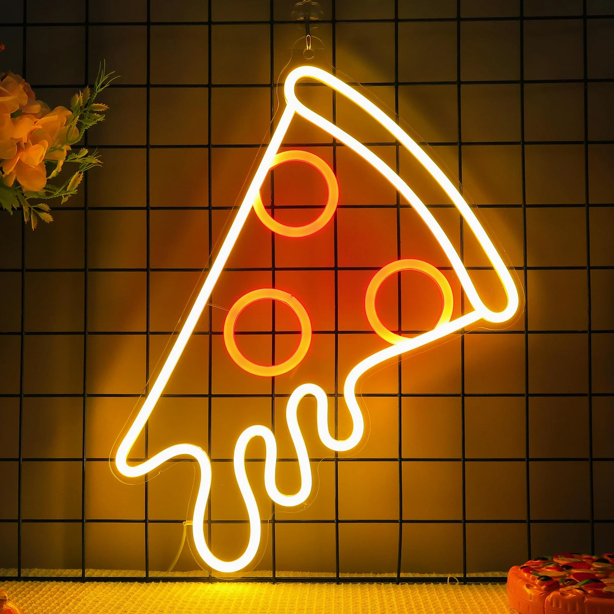 CoolGift Mart Insegna al neon a forma di pizza, luce LED dimmerabile, perfetta per negozio, ristorante, cucina, grotta degli uomini, decorazione per feste di compleanno; regalo ideale per bambini