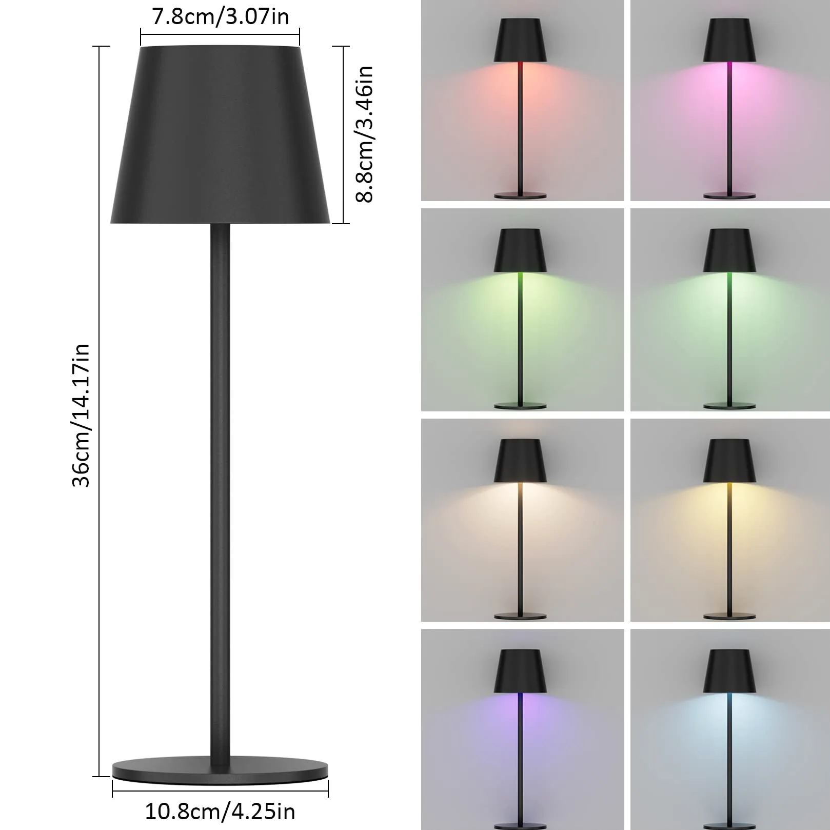 K-Bright 2 pezzi Dimmerabile LED Lampada da tavolo senza fili, Ricaricabile Luce calda Colore e Dimmerazione RGB Impermeabile IP54, scrivania Illuminazione per interni per esterni Nero