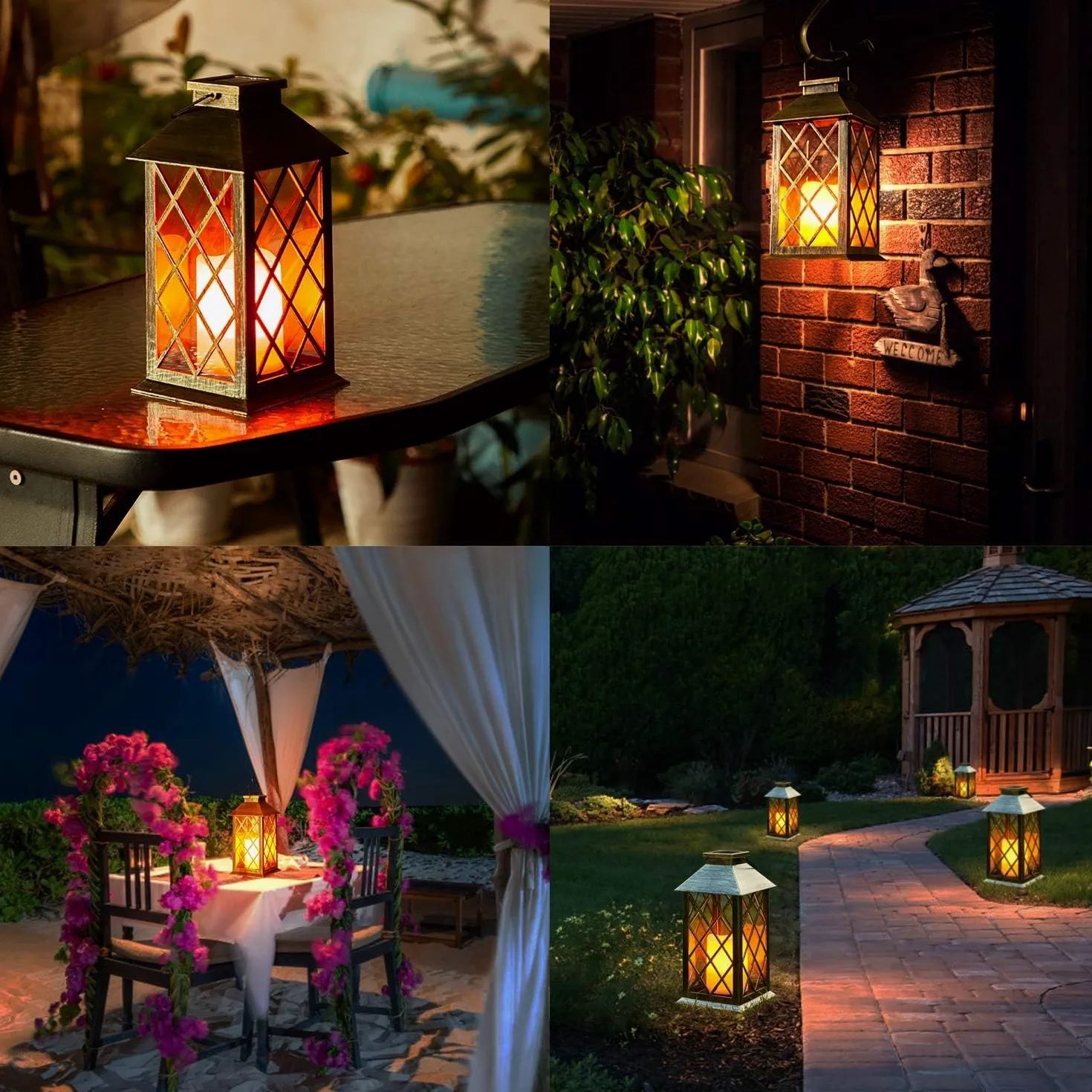 Lampada Solare Giardino Esterno 2 Pezzi – Lanterne Marocchine con Effetto Fiamma, Luce Calda LED, Accensione Automatica, Impermeabile IP44 per Decorazione Terrazzo, Percorsi e Natale