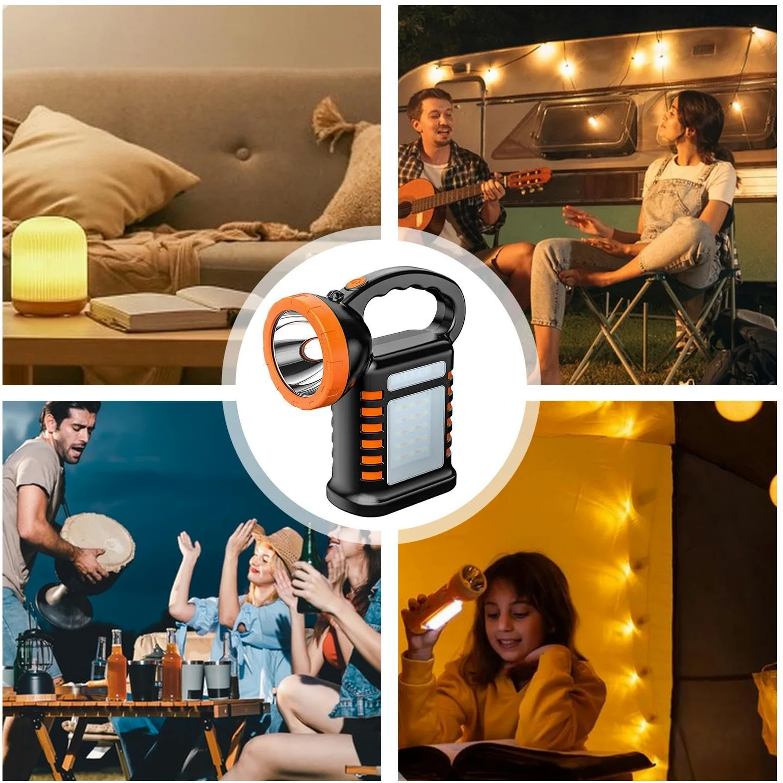 Torcia Solare Lampada Impermeabile Luminosa | Luce da lavoro LED a mano per esterni per Interni Casa Escursioni Pesca Blackout Uso Notturno