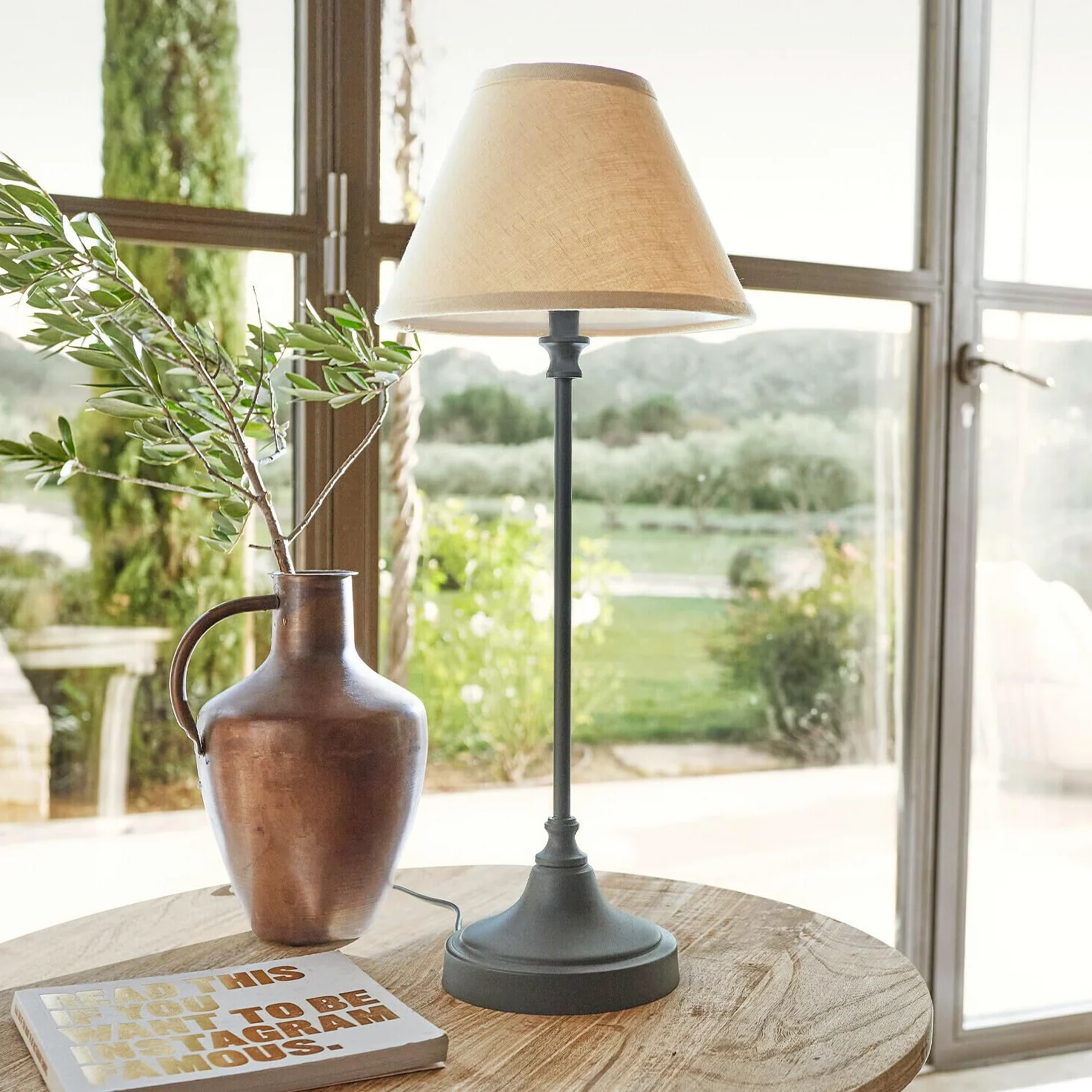 LOBERON Swindon Lampada da tavolo - Design classico - Bella anche in coppia, beige/grigio