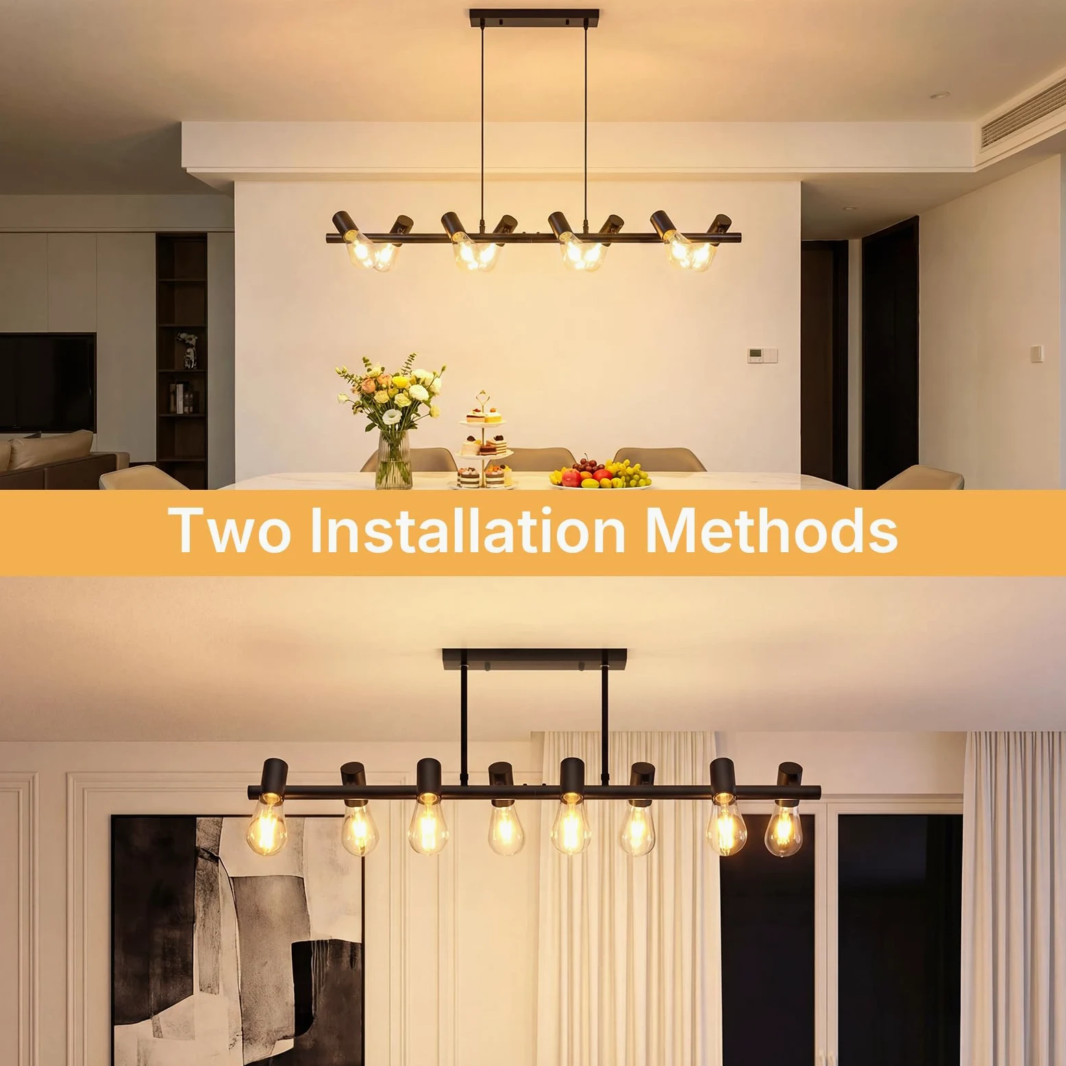 VivaLet Lampadario Soggiorno Moderni Nero, E27 Faretti Soffitto a 8-Luci, Testa Orientabile, Lampadario Vintage a Sospensione da Sala da Pranzo Regolabile in Altezza, Plafoniera Industrial per Cucina