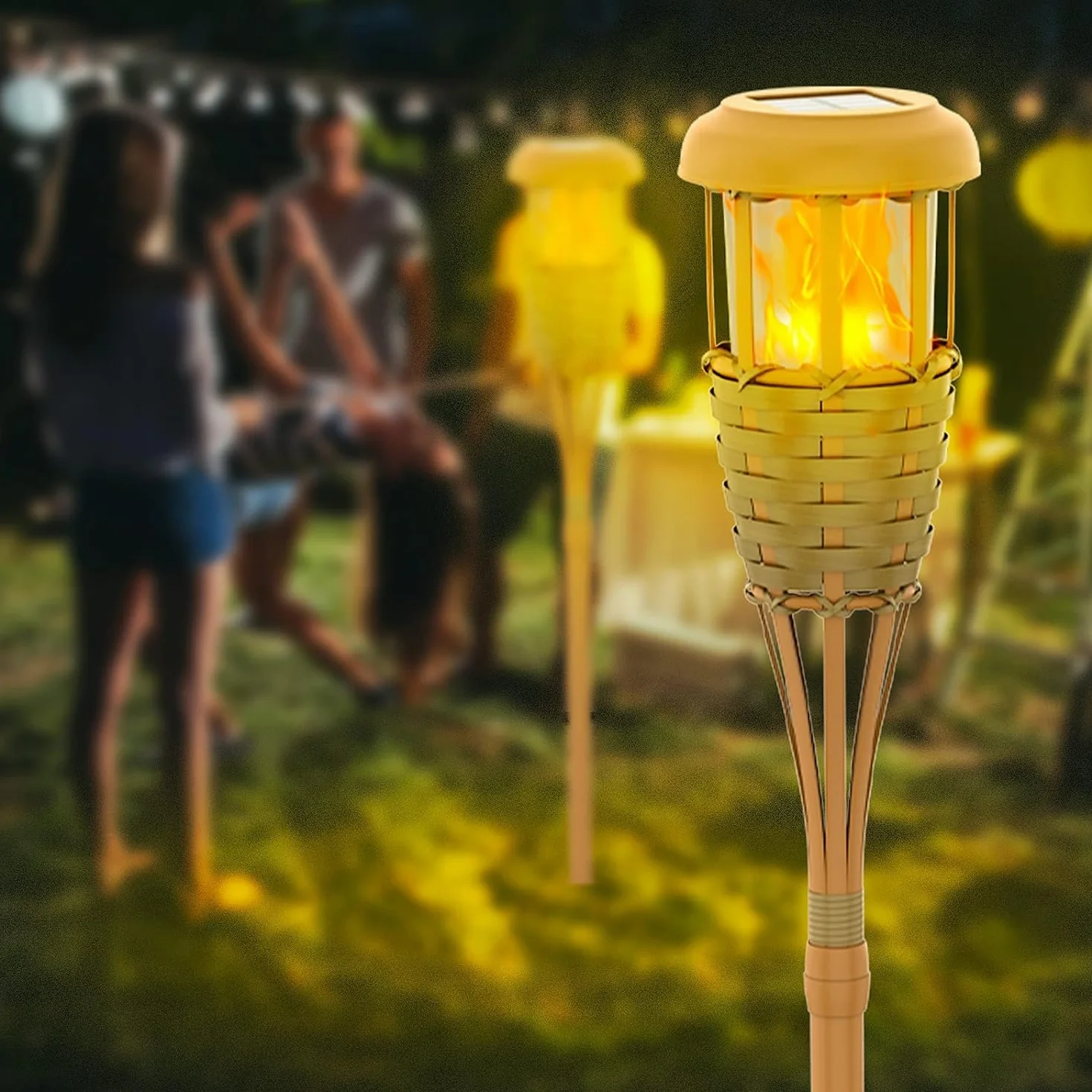Luci solari per esterni, torce solari con fiamma tremolante, decorazione esterna per giardino, terrazza e cortile (4 pezzi)