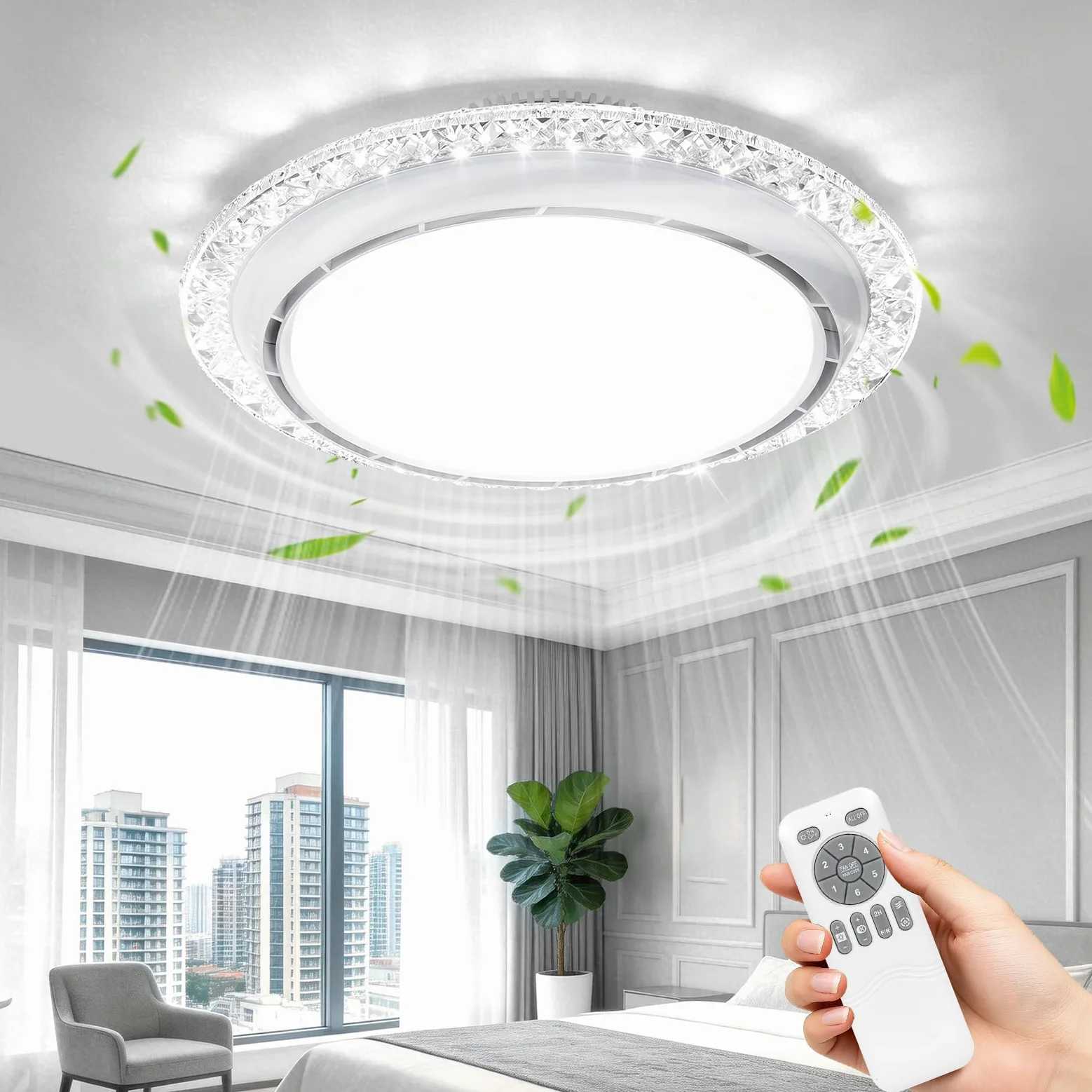 49.5cm Ventilatore da Soffitto con Luce e Telecomando,Lampadario Ventilatore da Soffitto Silenzioso con 3000-6500K Dimmerabile, 6 Velocità, Timer, Memoria,Plafoniera per Soggiorno Camera da Letto
