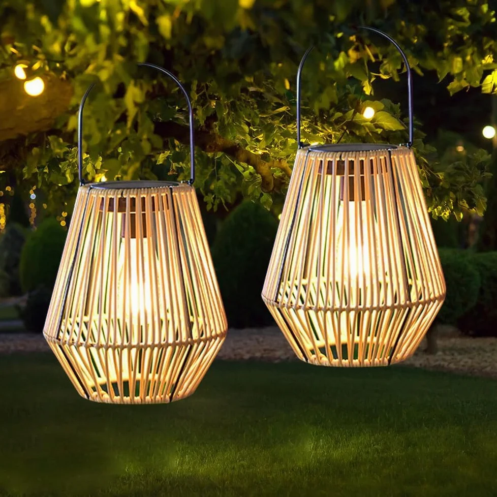 Lanterna Solare per Esterni, 2 Pezzi Lanterna Solare Rattan, LanternaSolare da Esterno Rattan, IP65 Impermeabile Lanterna SolareEsterno per balcone, terrazza, decorazione del Giardino