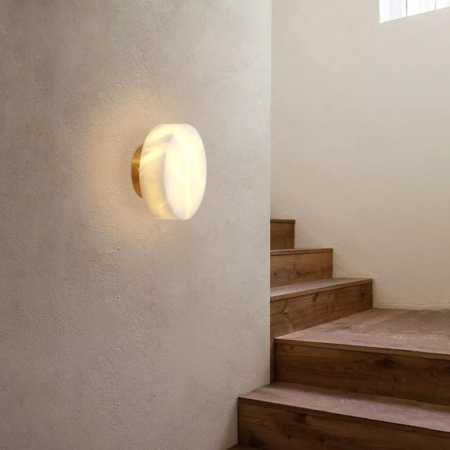 Lampada da parete rotonda in alabastro, mini lampada da parete in marmo, applique da parete in pietra naturale, lampade da parete for illuminazione da comodino, LED - 5 W - 3000K