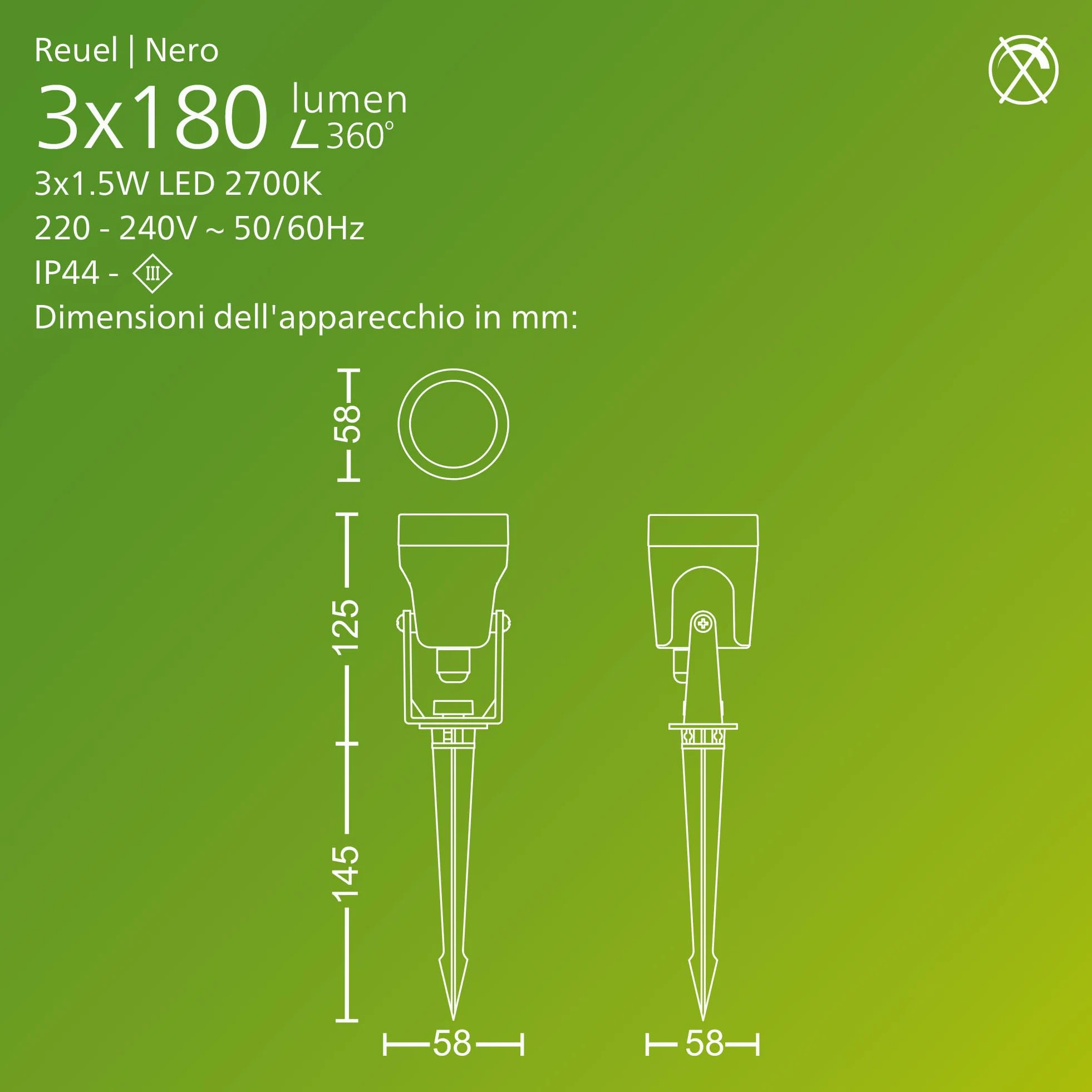 Philips GardenLink Reuel, Faretto per Esterni, 24 V, 2700 K, 180 lm, Nero, Starter Kit, Confezione da 3, presa UE