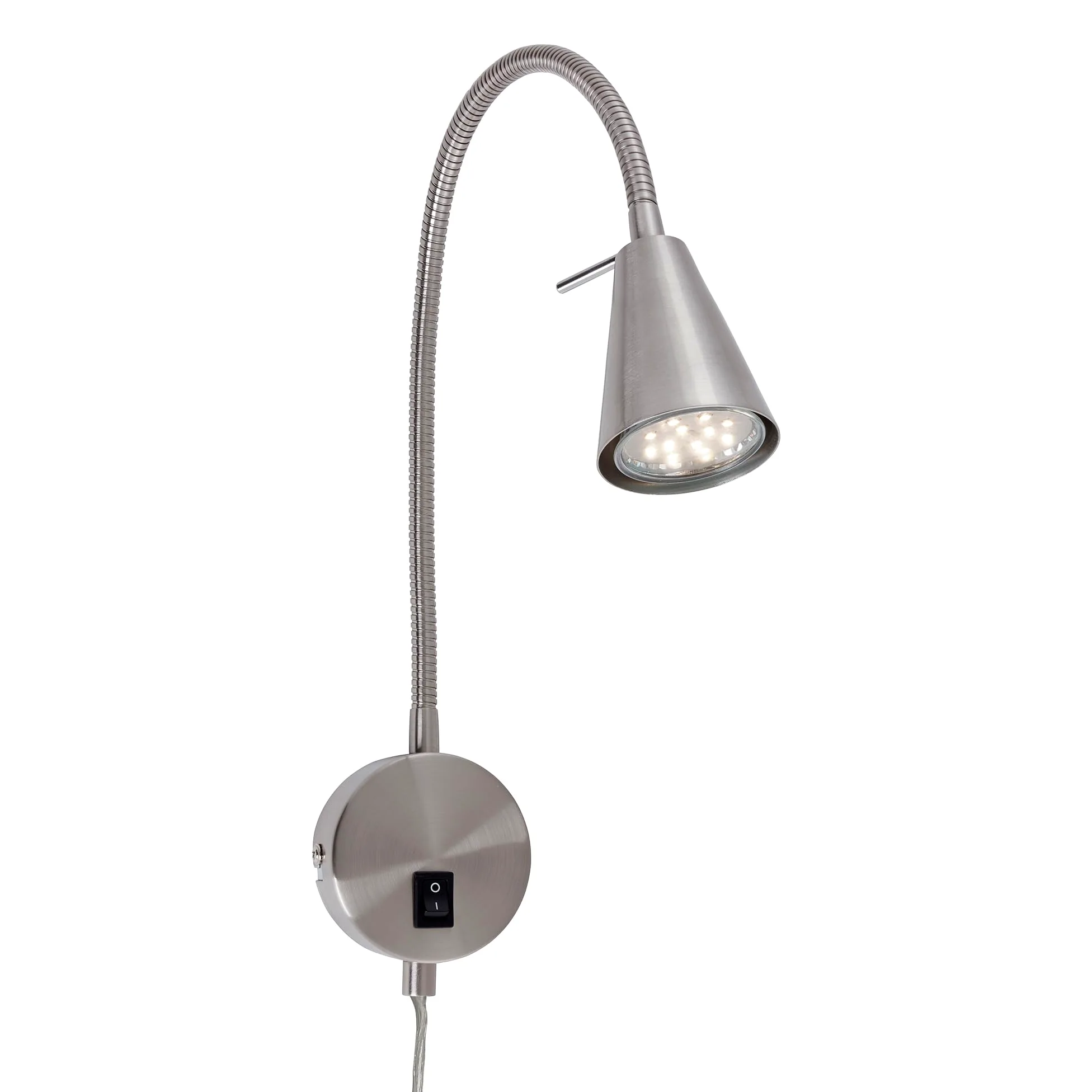 Briloner Leuchten - Lampada da letto a LED,braccio flessibile, incluso interruttore on/off, 4 watt,400 lumen,3.000 Kelvin, metallo,4 W, nichel opaco,450x205 mm (HxA), base: 80 mm (D), testa: 58 mm (D)